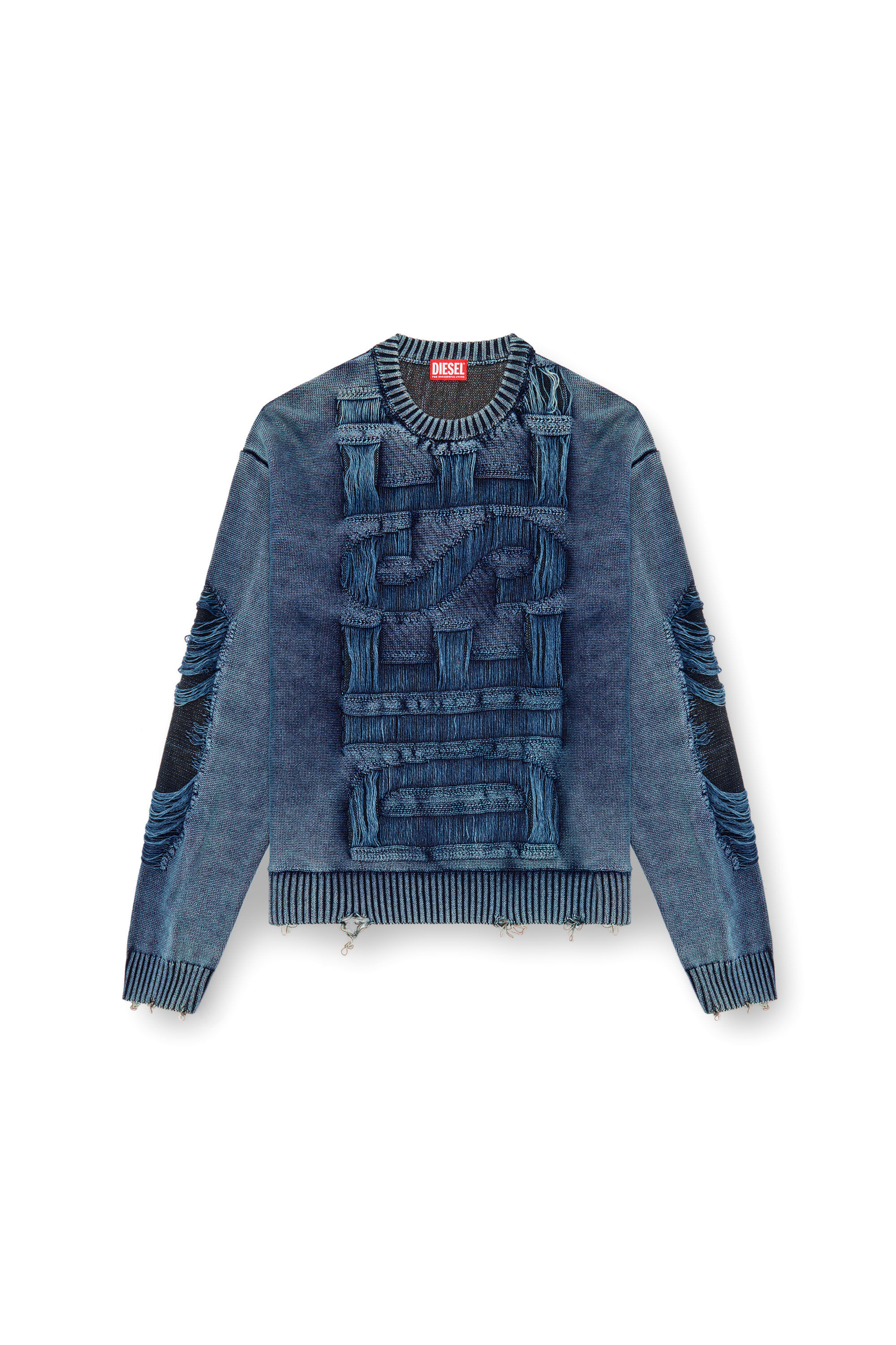 K-ROTTISSIMO Destroyed jumper with floating yarn logo｜ブルー｜メンズ｜DIESEL