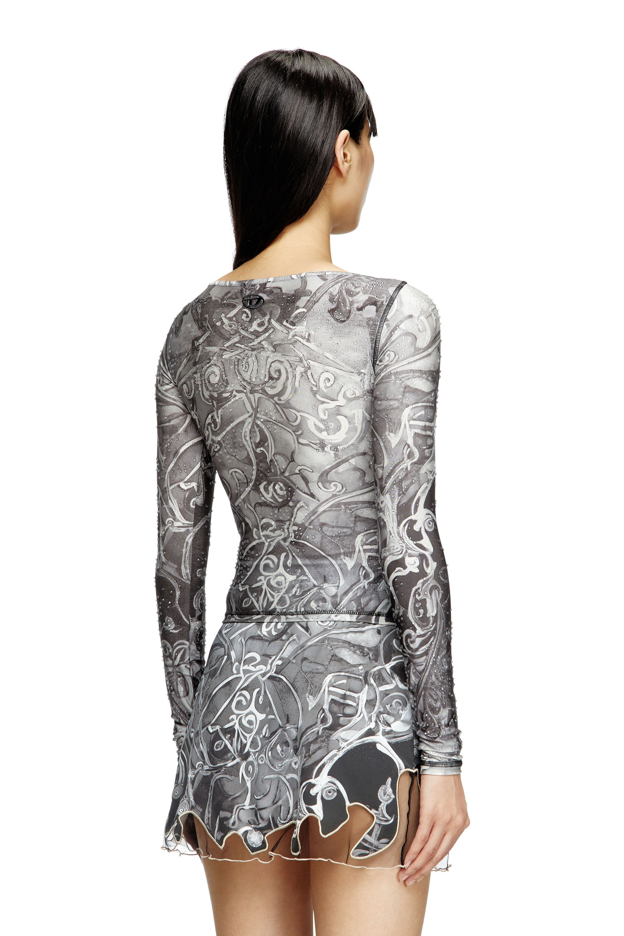 Diesel - T-ANTICA-LS, Female's Printed top with crystal droplets in グレー - 4