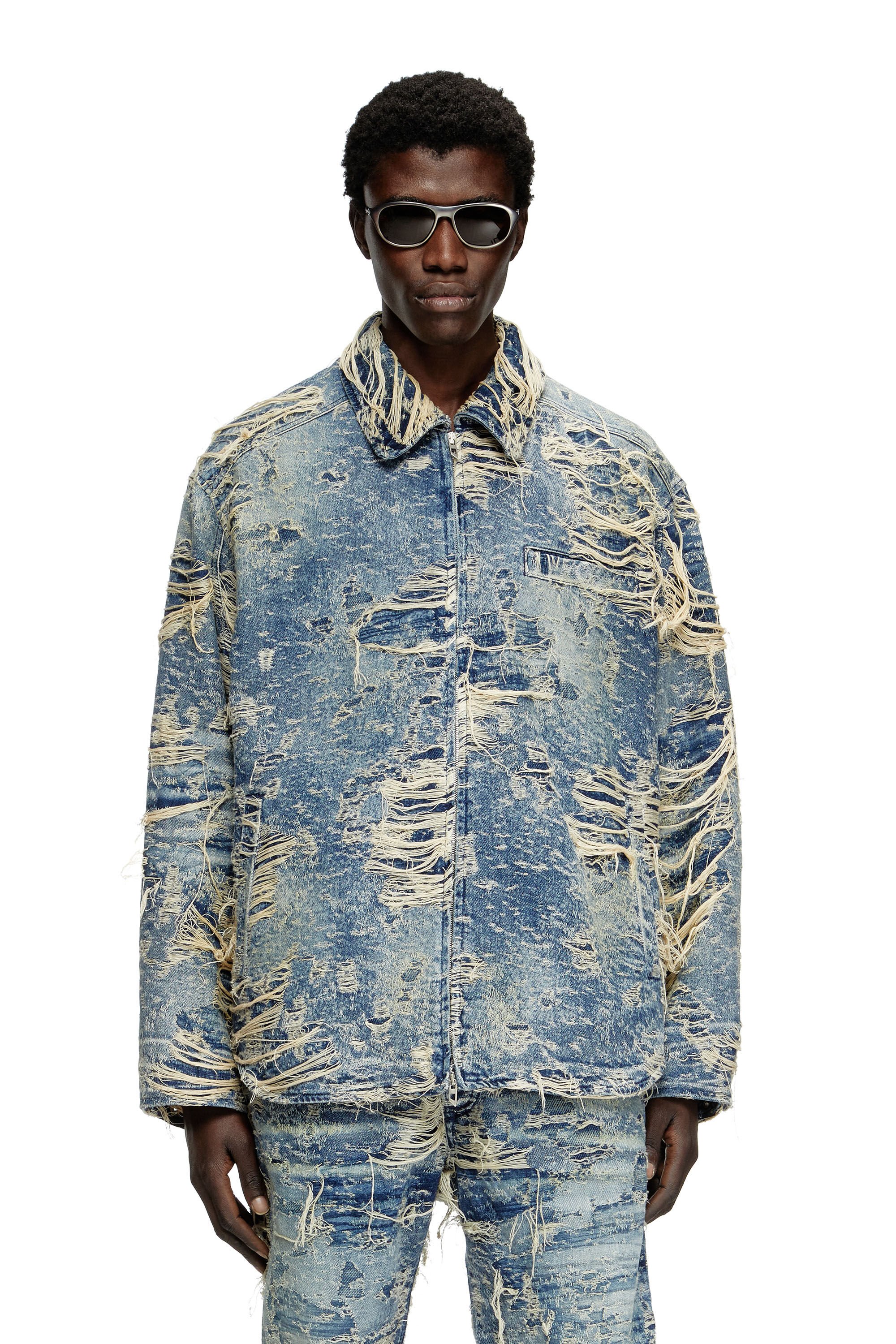 Diesel - D-IVAR-FSG1, Male's Jacket in floating-thread denim in ミディアムブルー - 3