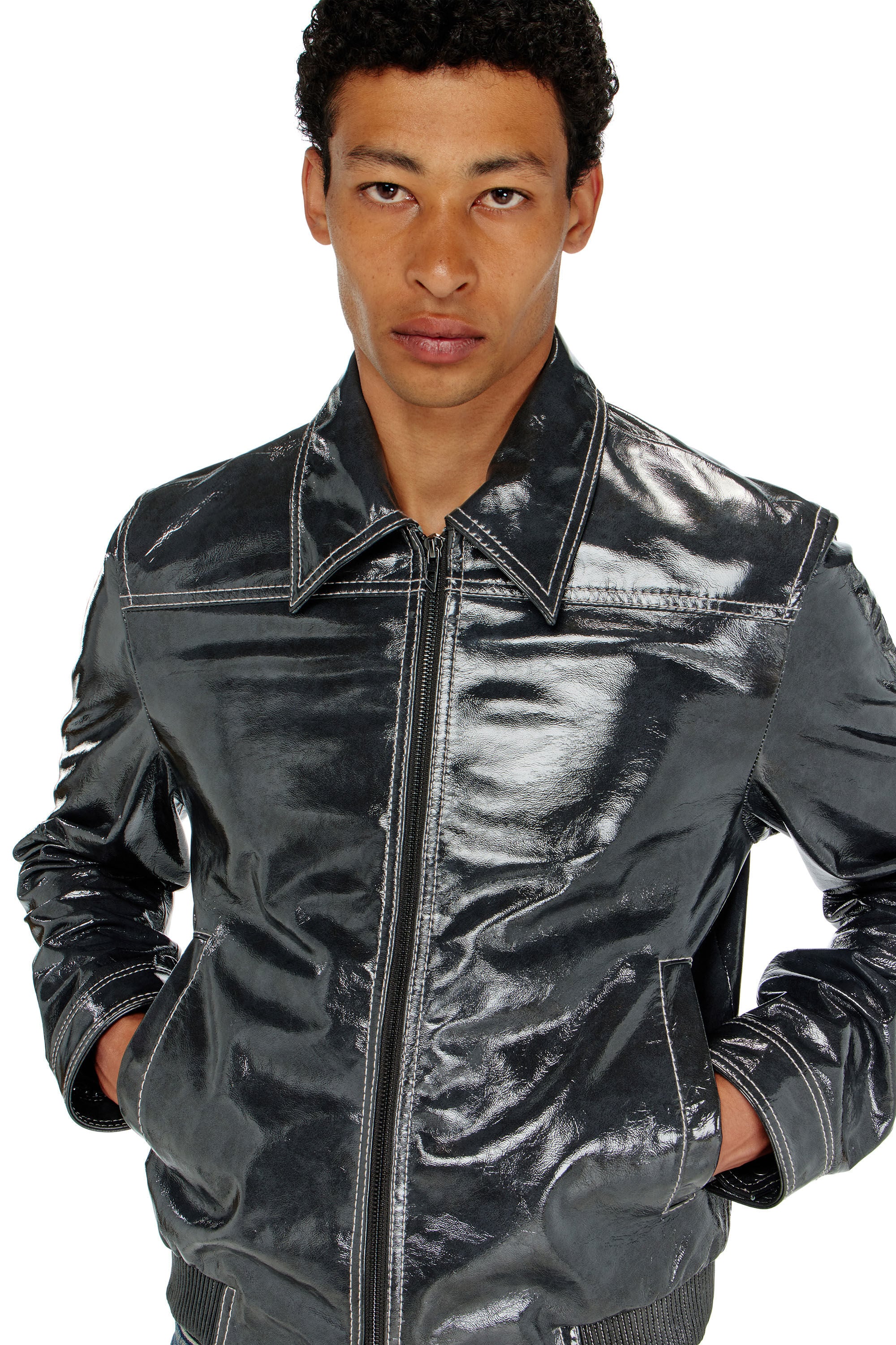 Diesel - L-ADDI, Male's レザージャケット in ダークグレー - 4
