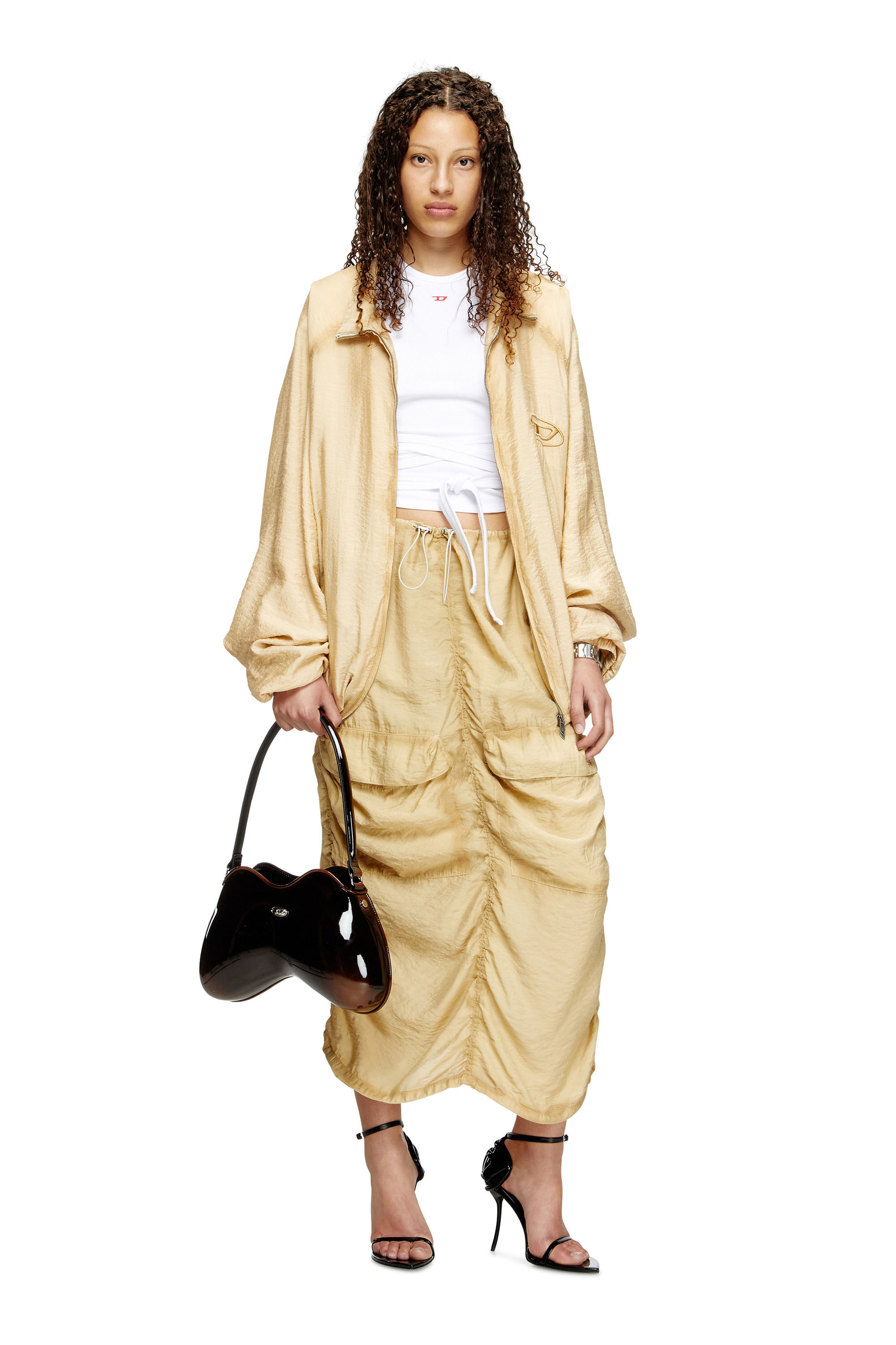 Diesel - O-RACLE, Female's Cargo midi skirt in treated viscose-nylon in ベージュ - 1