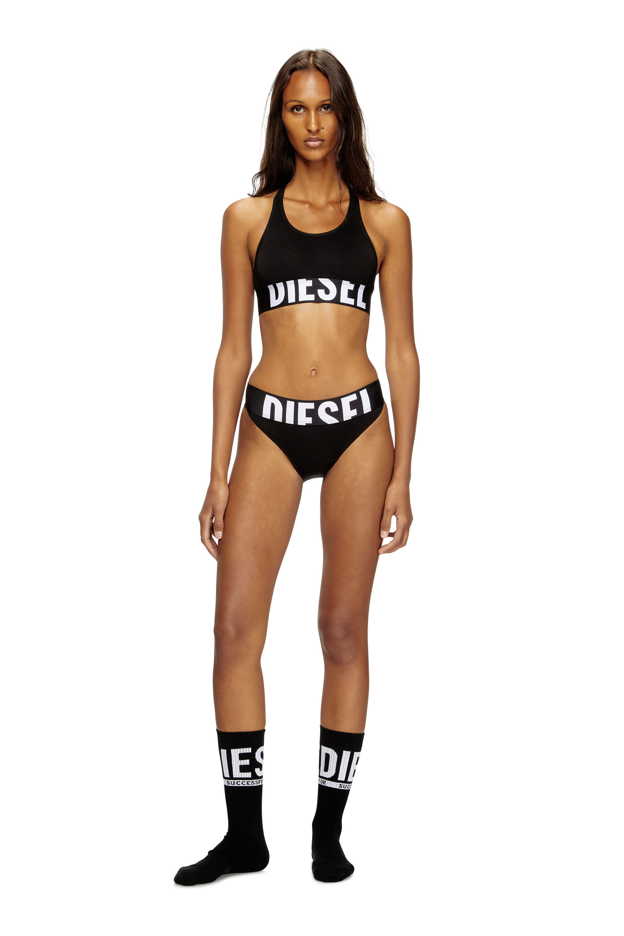 Diesel - UFSB-COTTON-RACE-BRALETTE-XL, Female's Sports bra with cut-off logo in ブラック - 1
