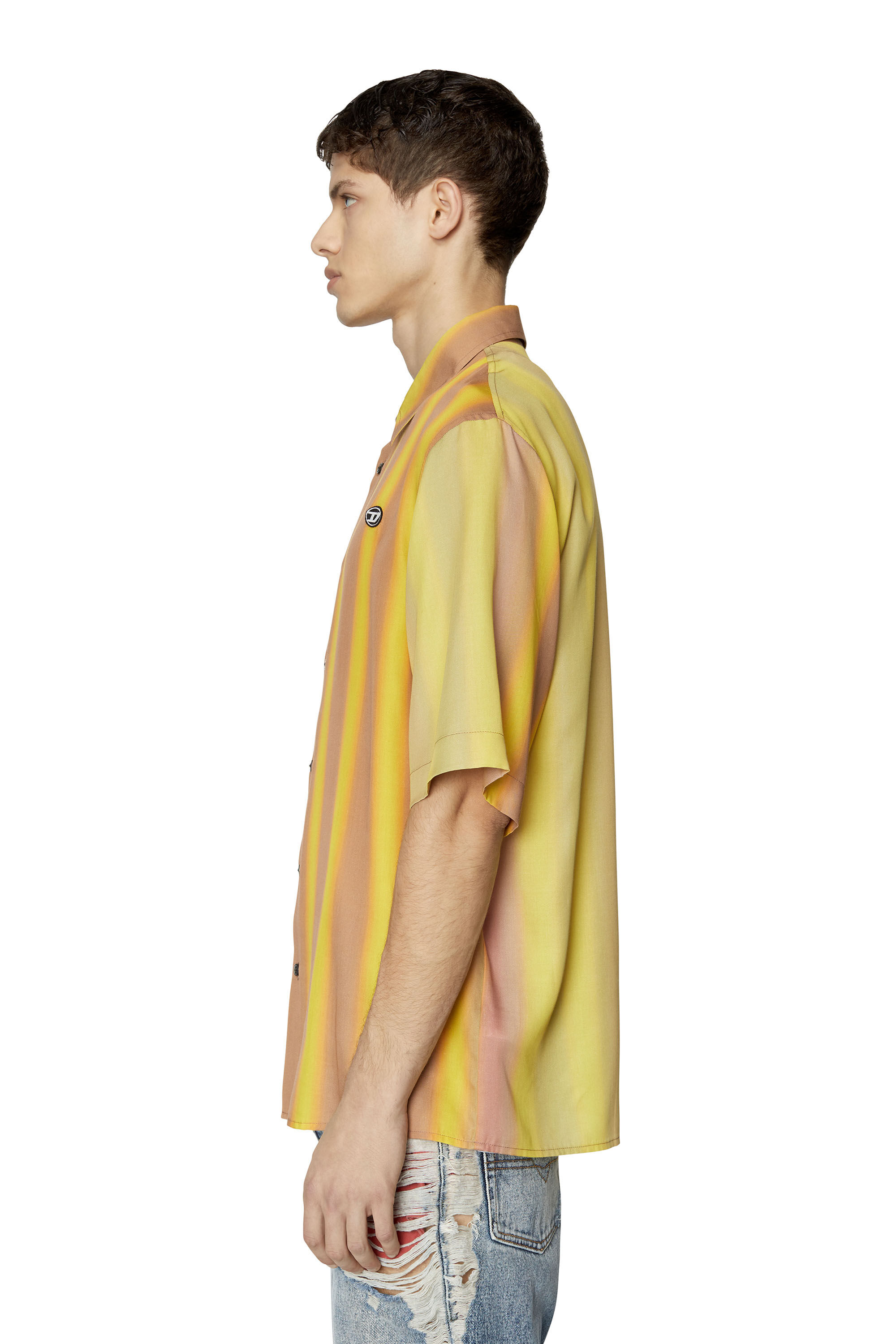 Diesel - S-SING-STRI, Male's 半袖 ストライプ シャツ in Yellow - 6