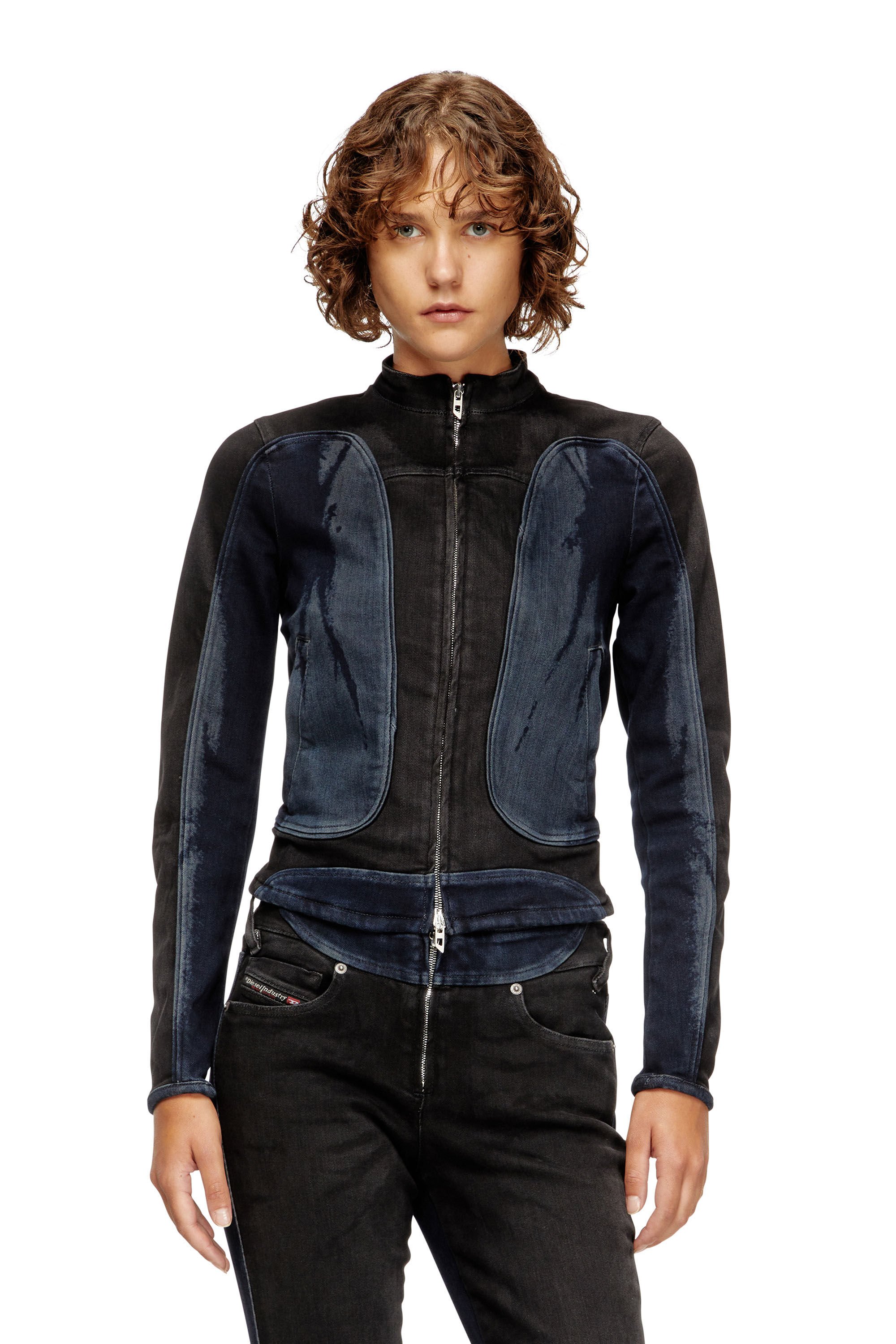Diesel - DE-MORNY-S, Female's Biker-style jacket in bicolour denim in ブラック/ブルー - 3