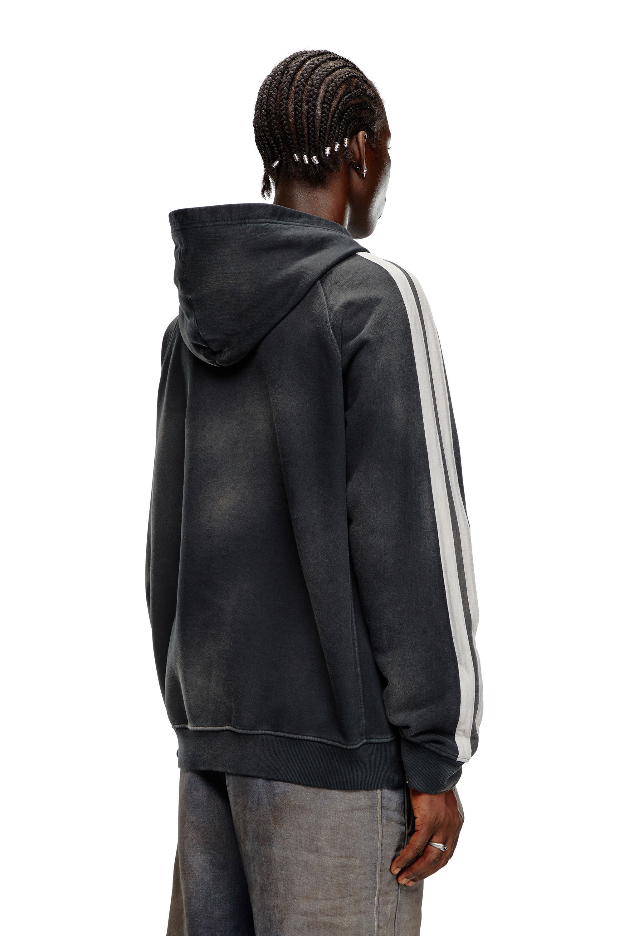 Diesel - S-ROXT-HOOD-STRIPE, Male's Treated cotton hoodie with layered prints in グレー/ブラック - 5