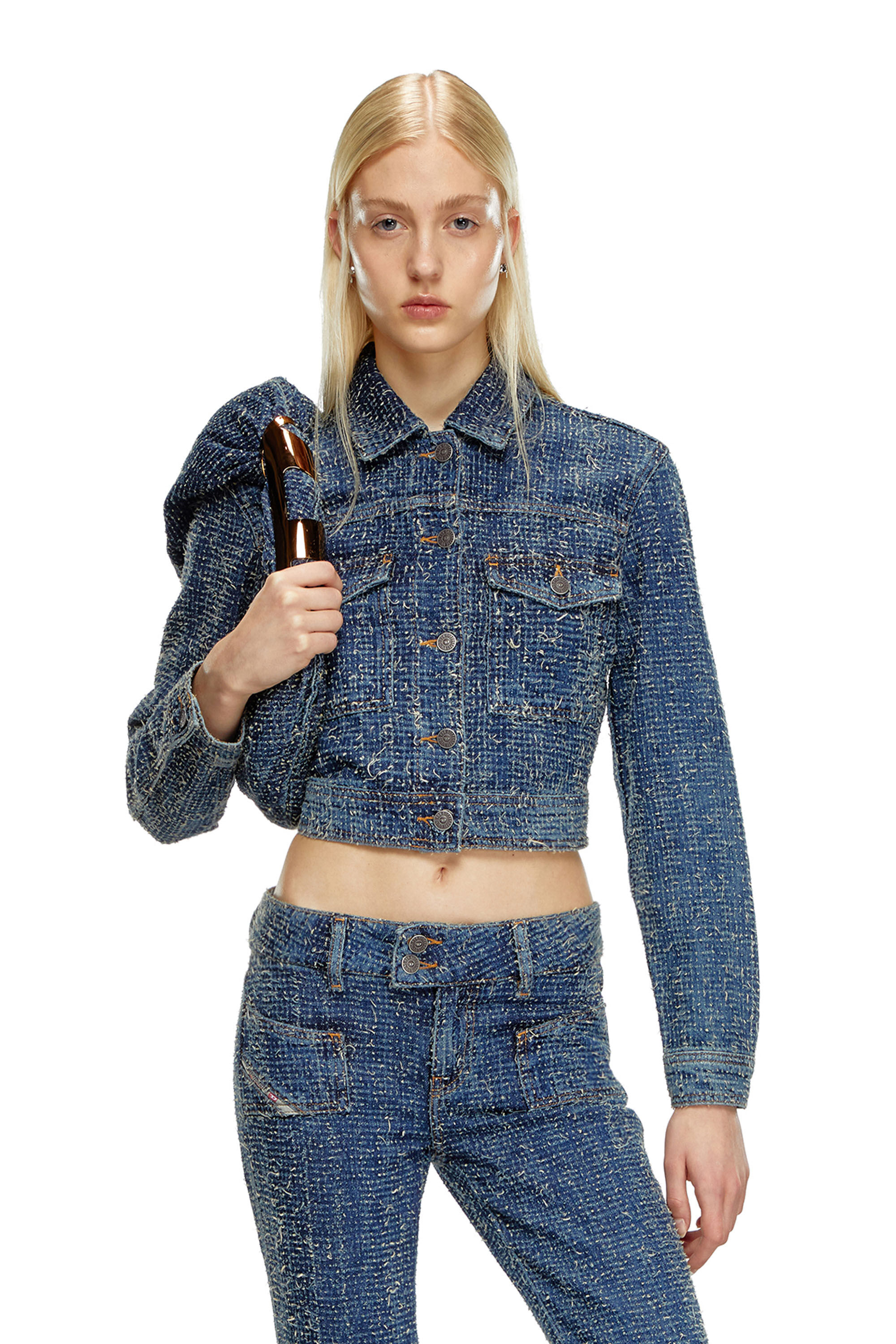 Diesel - DE-ATEL-S, Female's Cropped jacket in bouclé denim in ミディアムブルー - 3