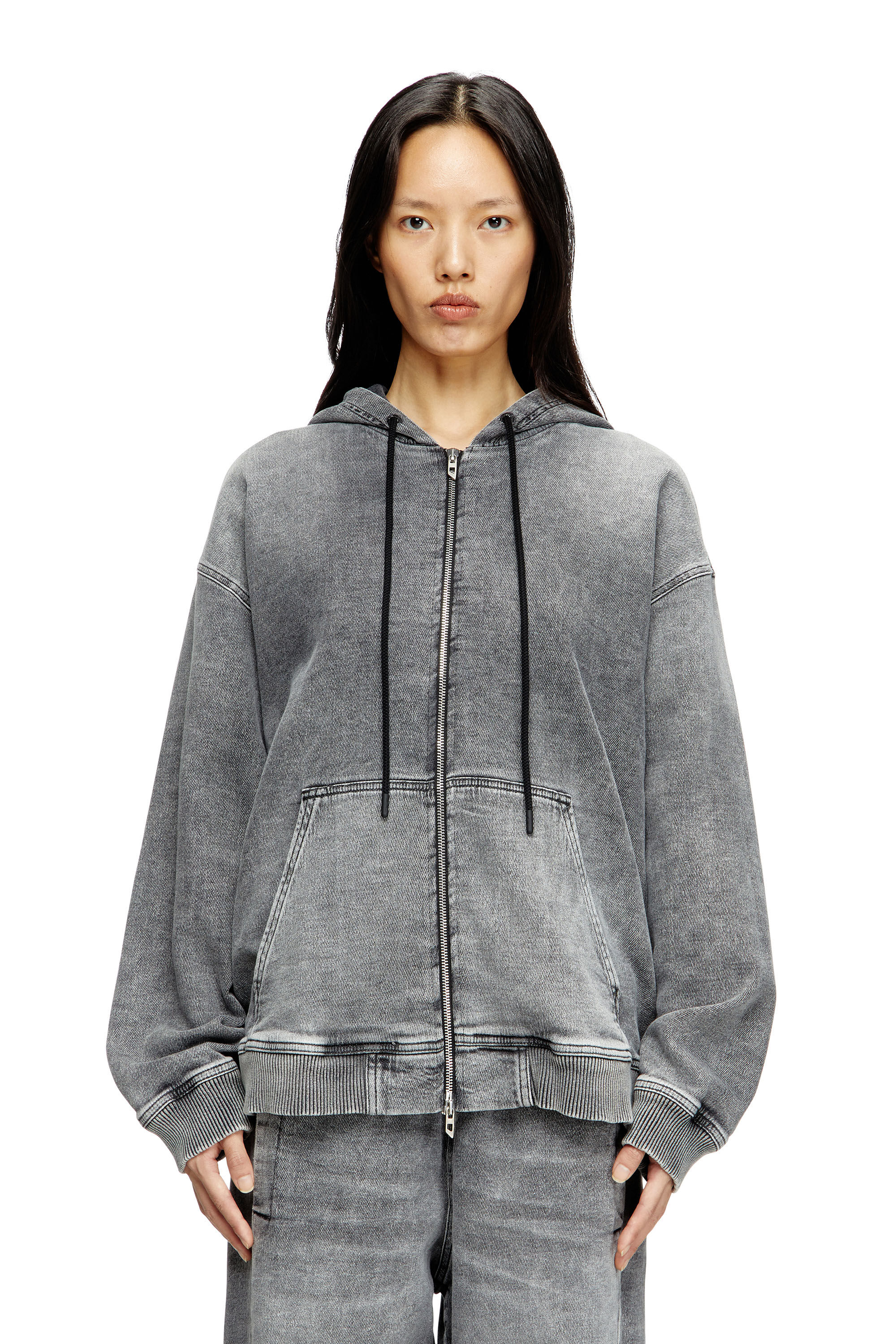 Diesel - HS D-GIRI-S TRACK, Unisex's Zip-up hoodie in marbled Track Denim in ダークグレー - 5