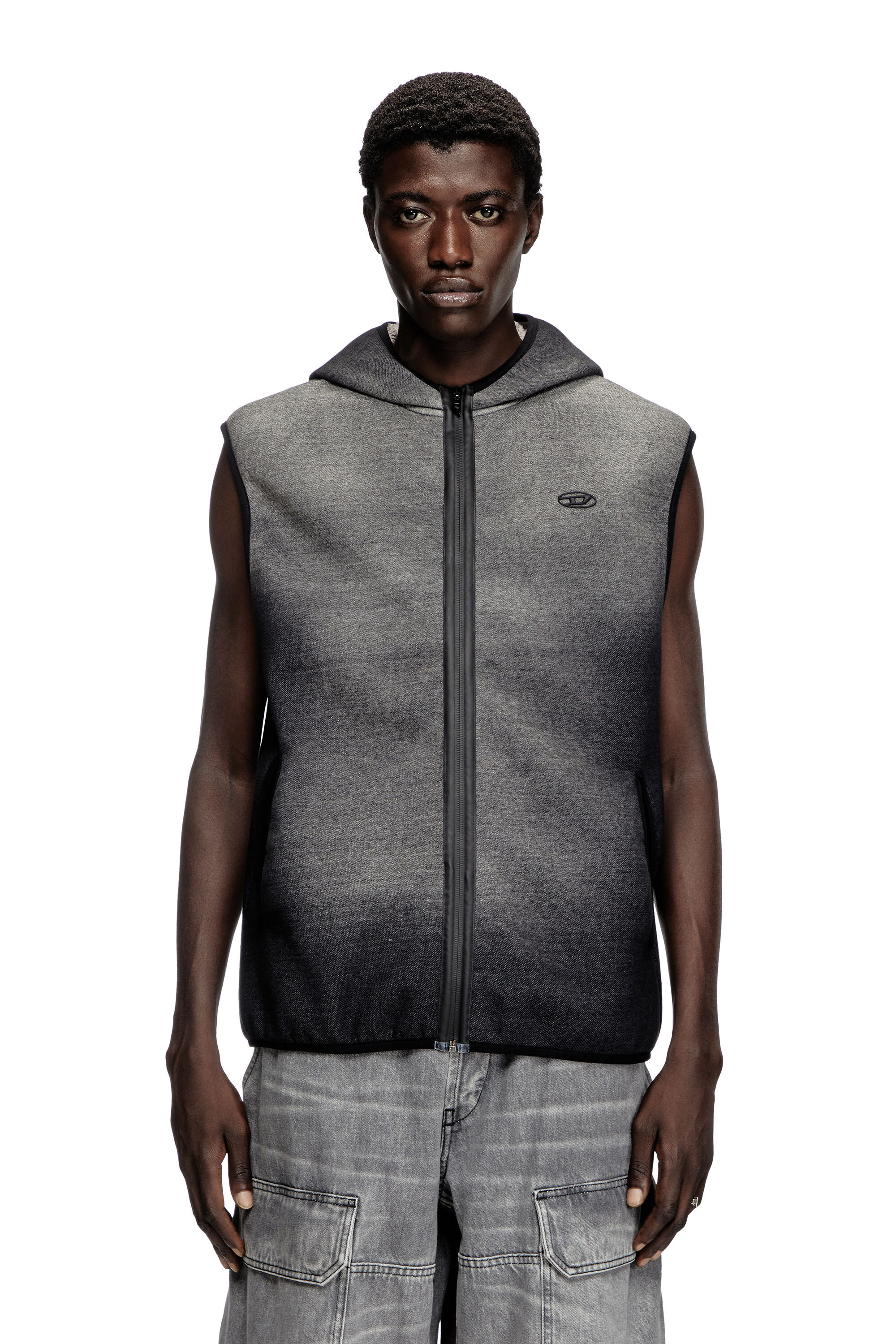Diesel - S-HAKY, Unisex's Hooded vest in denim-effect jacquard in ブラック - 3