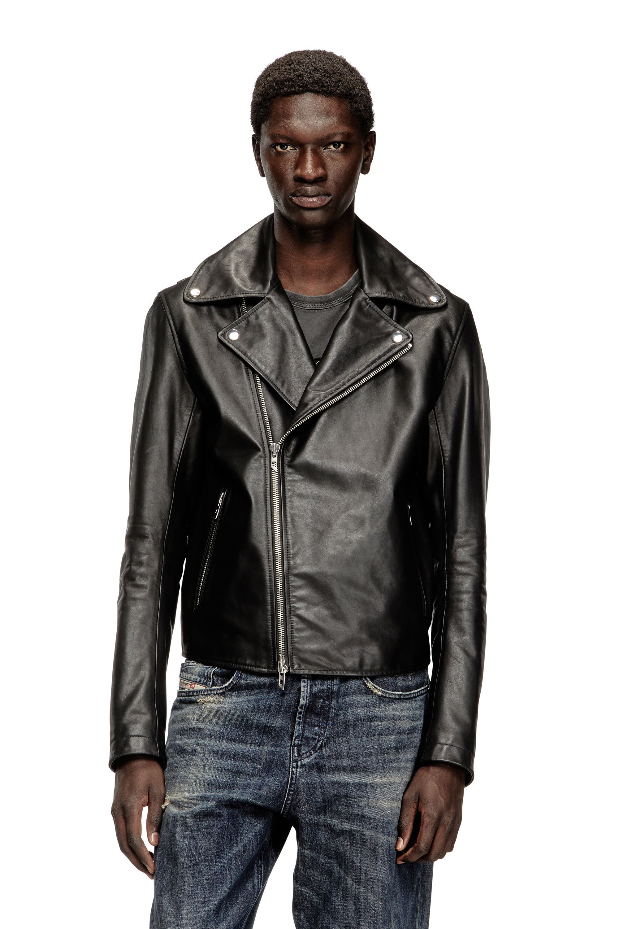 Diesel - L-EO-WRD, Male's Biker jacket in waxed leather in ブラック - 3
