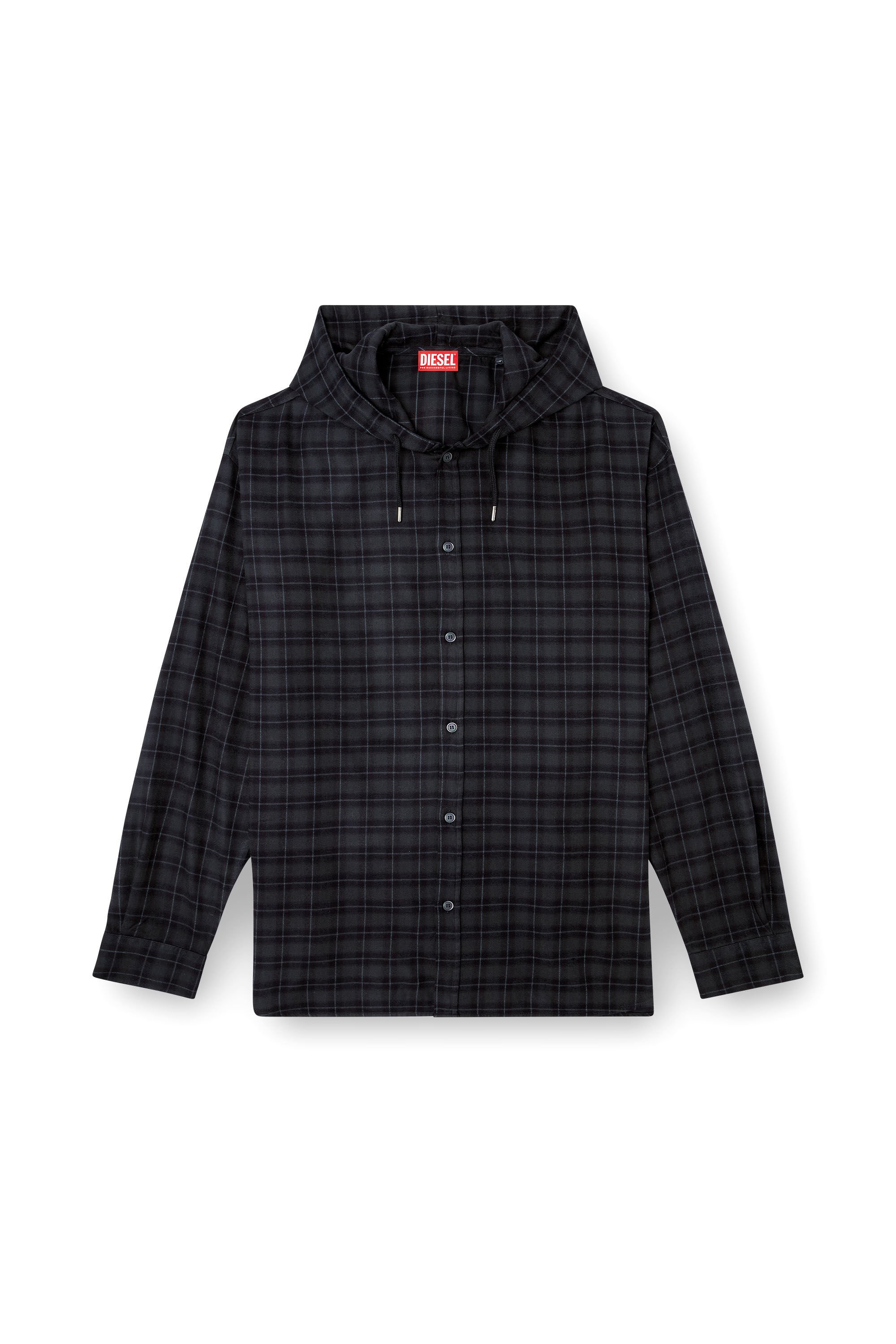 Diesel - S-DEWNY-HOOD-B, Male's Hooded shirt in check flannel in ブラック - 2