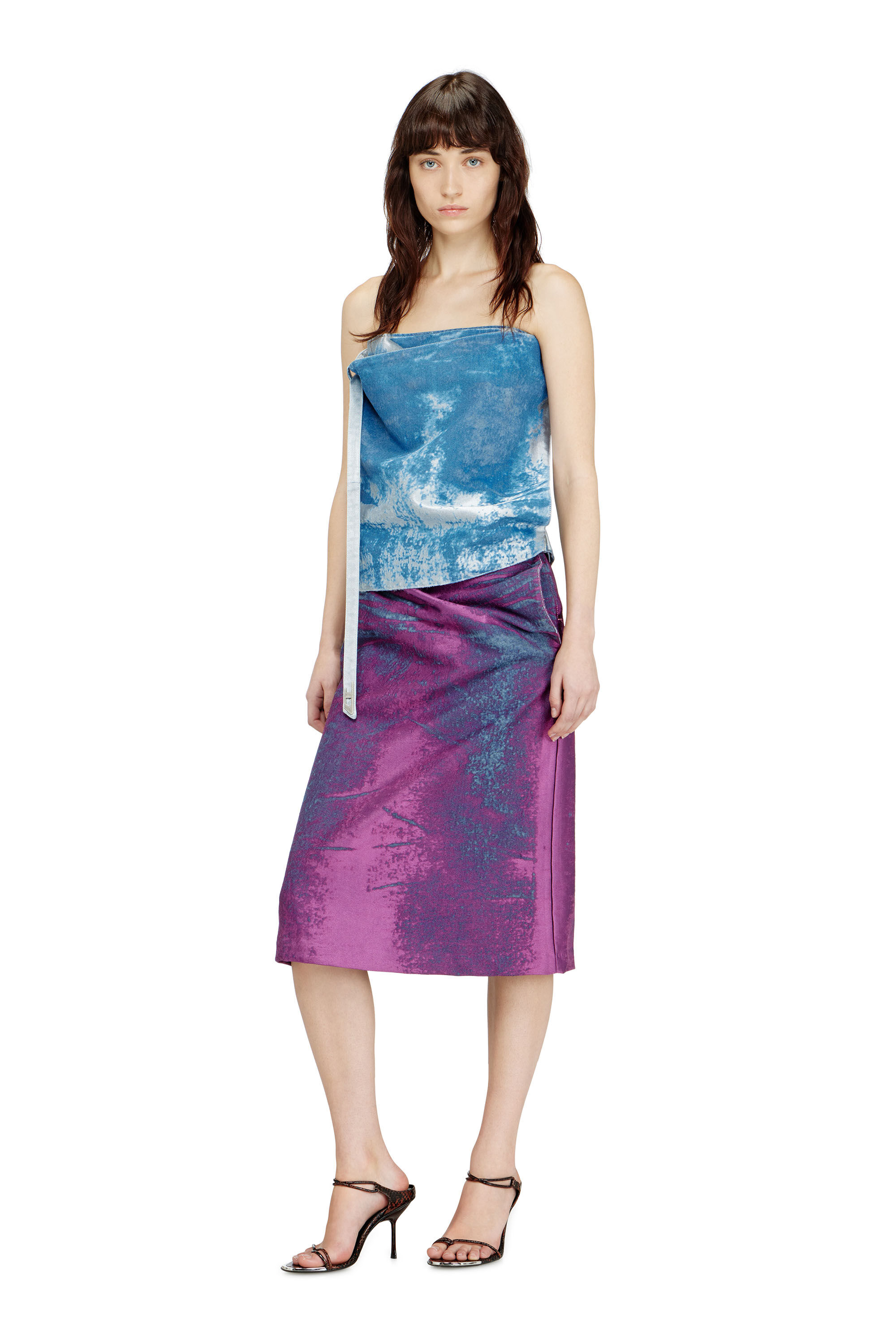 Diesel - DE-SANDIE-FSI, Female's Sleeveless top in coloured satin denim in ブルー - 1