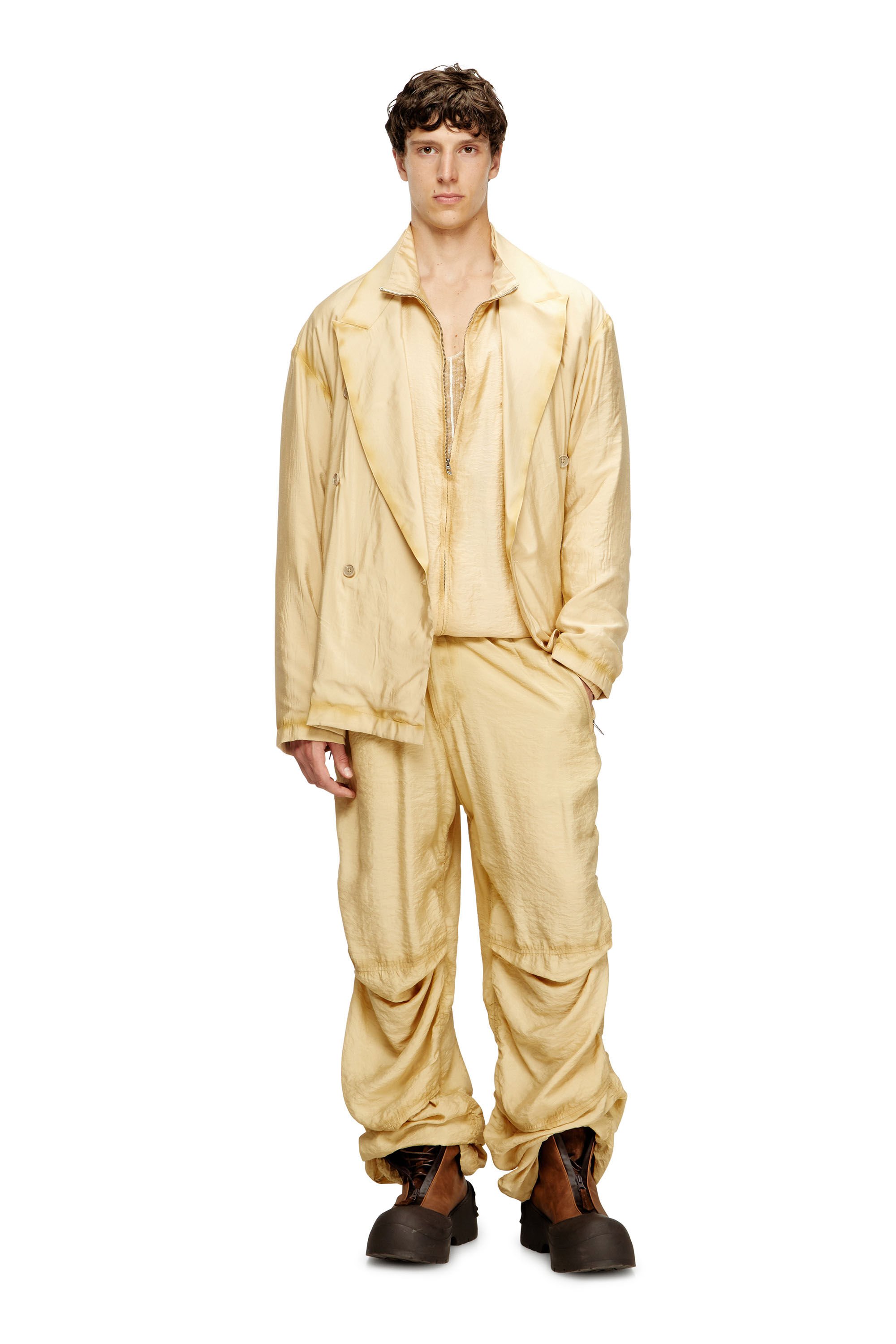 Diesel - J-KEYSERY, Male's Double-breasted blazer in wrinkled shell in ベージュ - 1