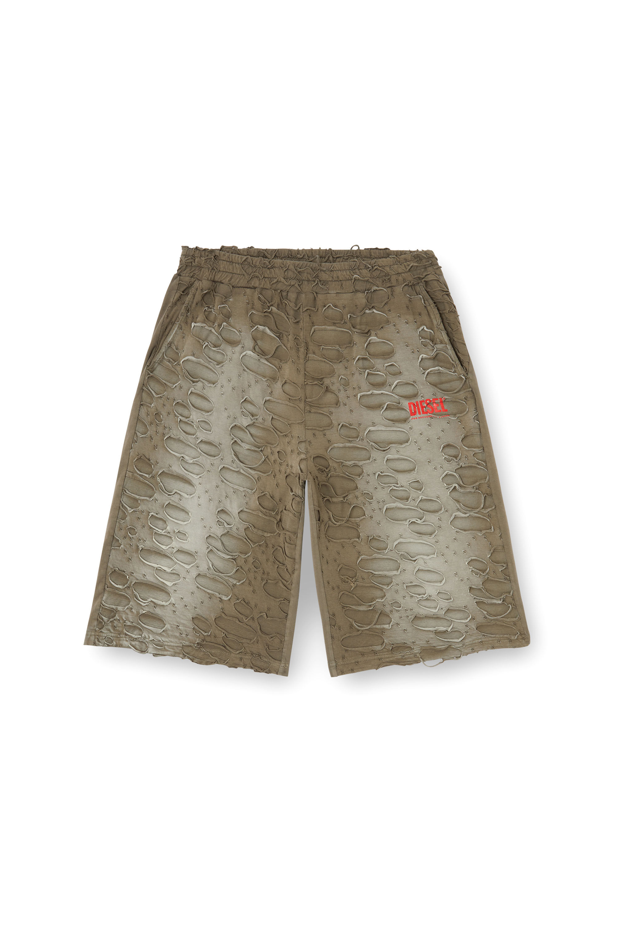 Diesel - P-ECHIO-R1, Male's Faded sweat shorts with holes in オリーブグリーン - 2