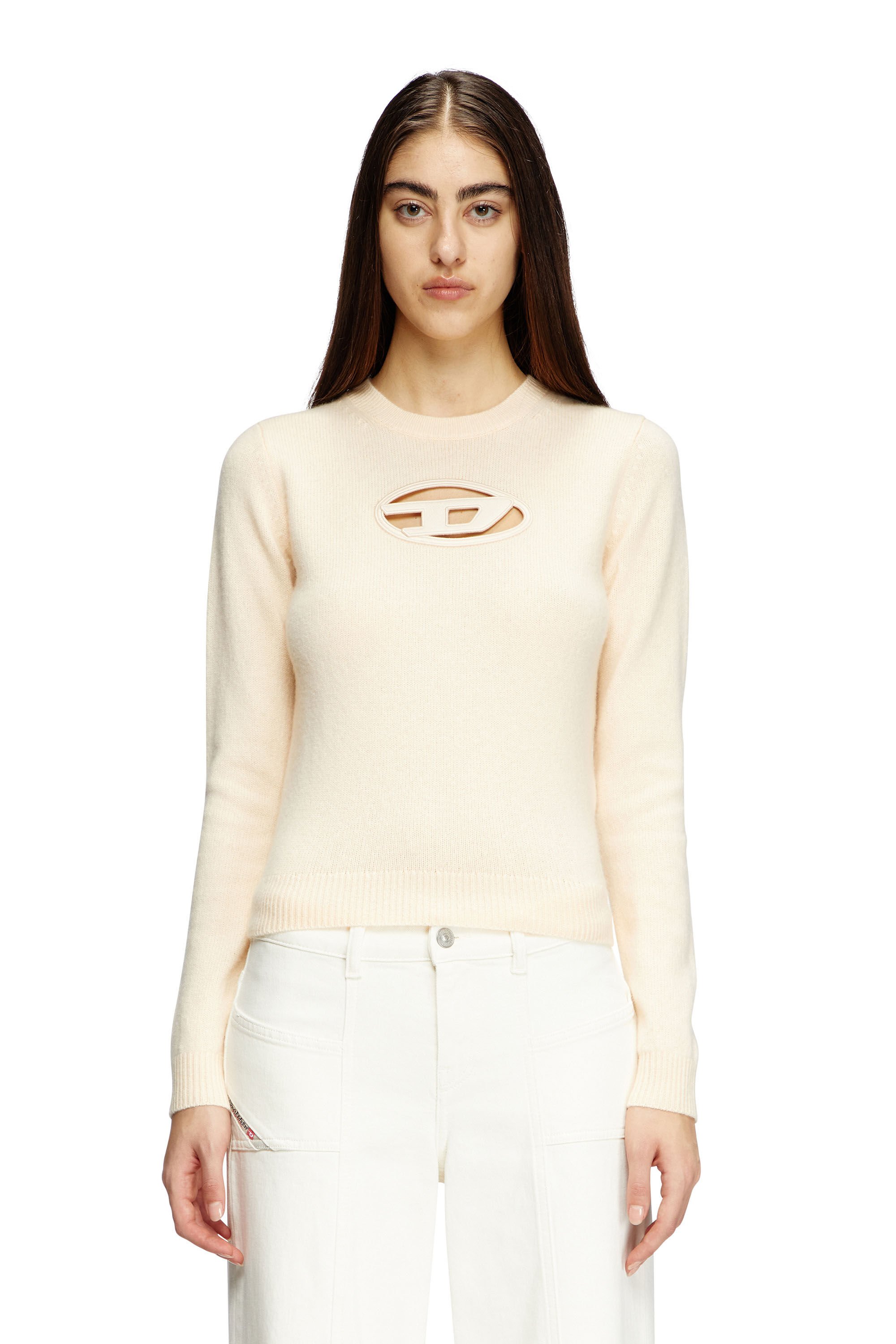 Diesel - M-AREESA-SLIM, Female's Cashmere-blend jumper with cut-out logo in ベージュ - 3