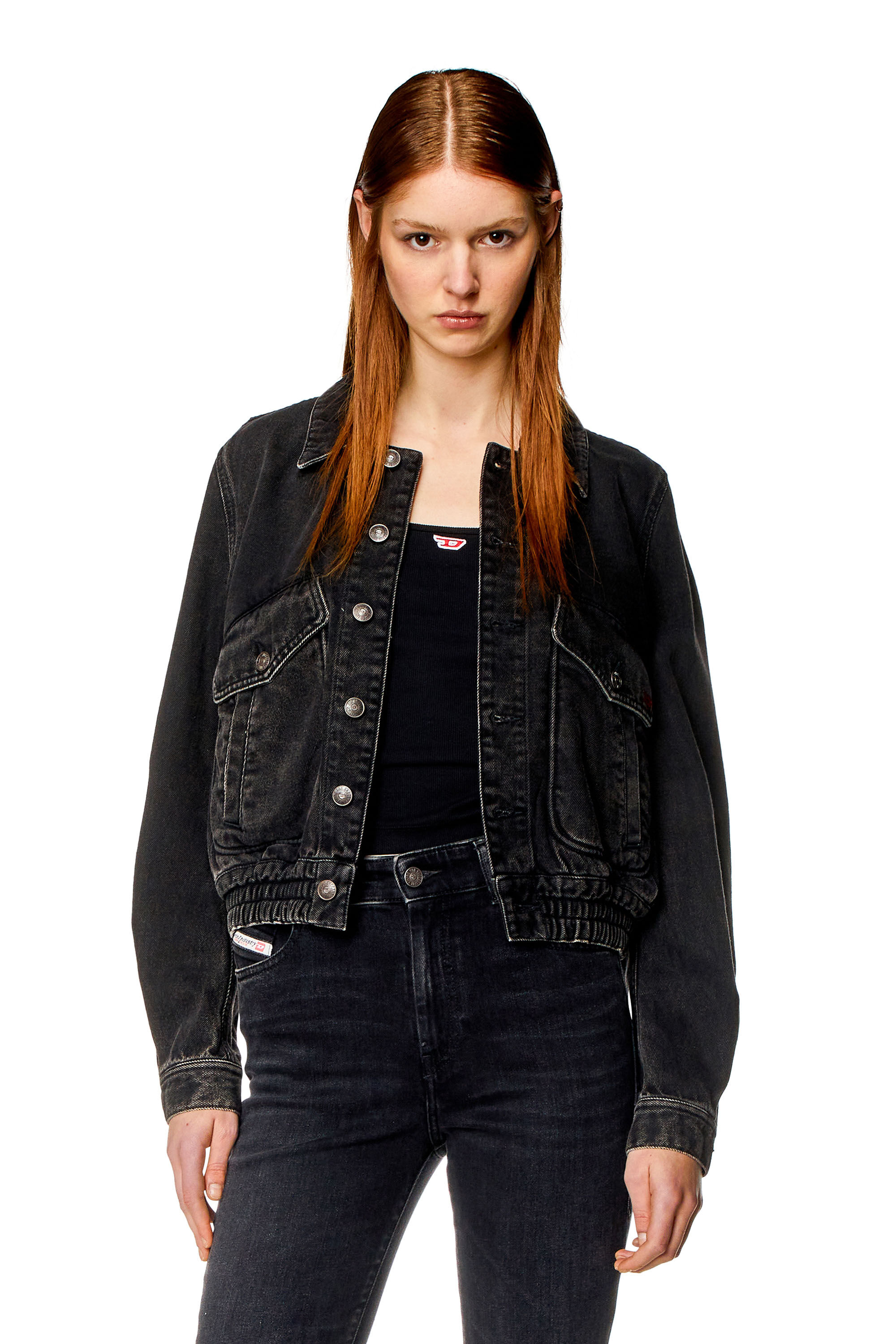 Diesel - DE-TRACY BOMBER JACKET, Female's SS23  デニム ボンバージャケット ブラック in ブラック/ダークグレー - 3