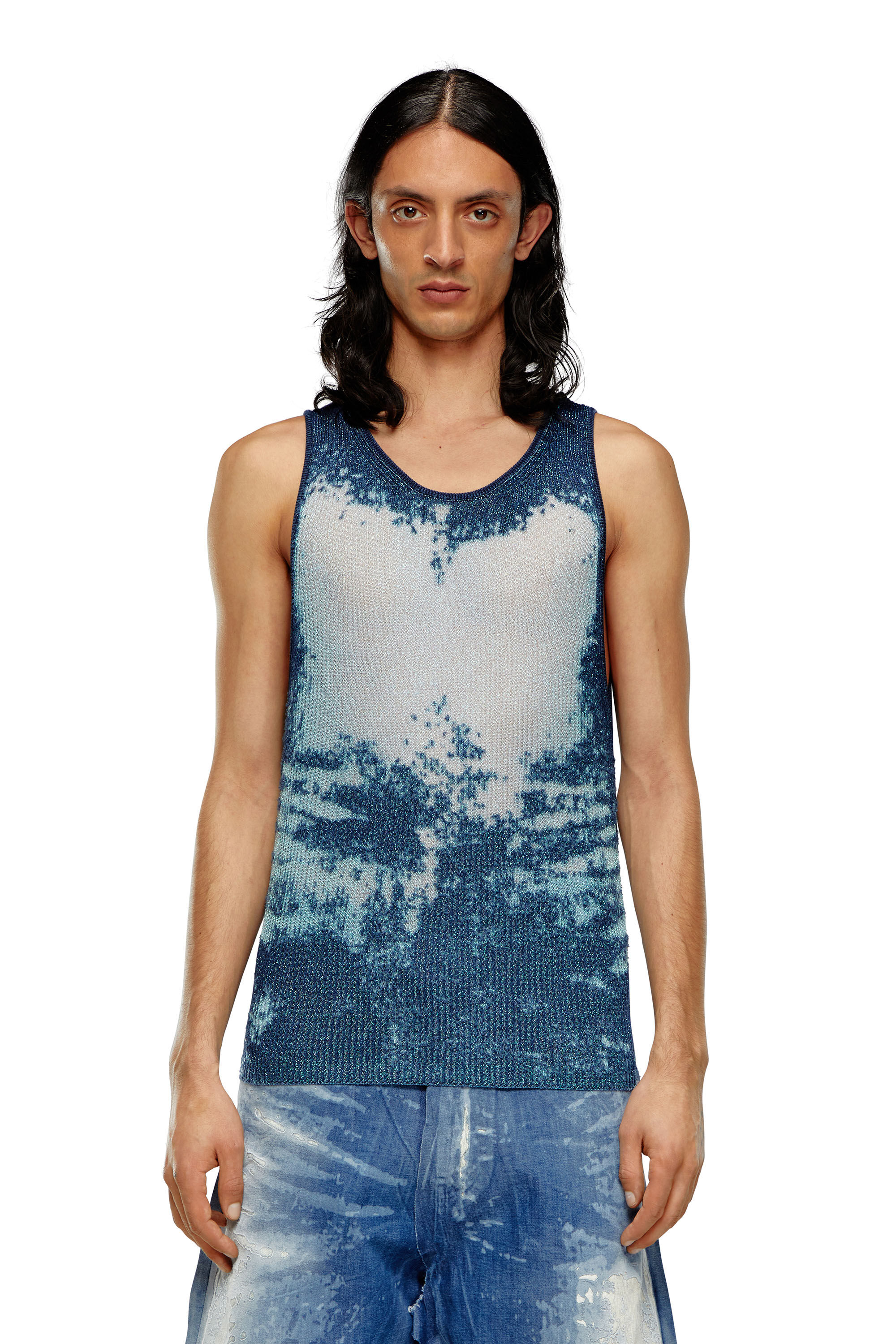 K-BOSSINO Tank top in devoré metallic knit｜ブルー｜メンズ｜DIESEL