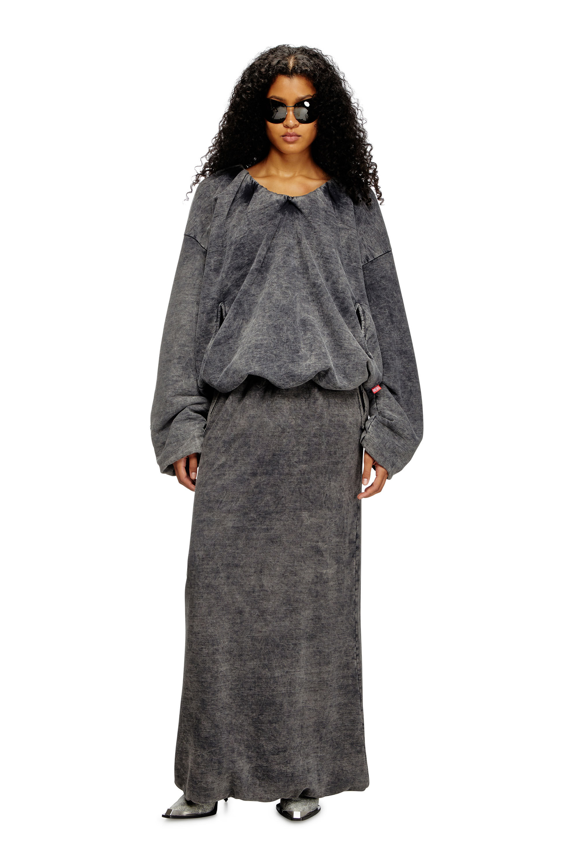 Diesel - S-FISHY-V, Female's Gathered sweatshirt with denim effect in ダークグレー - 1