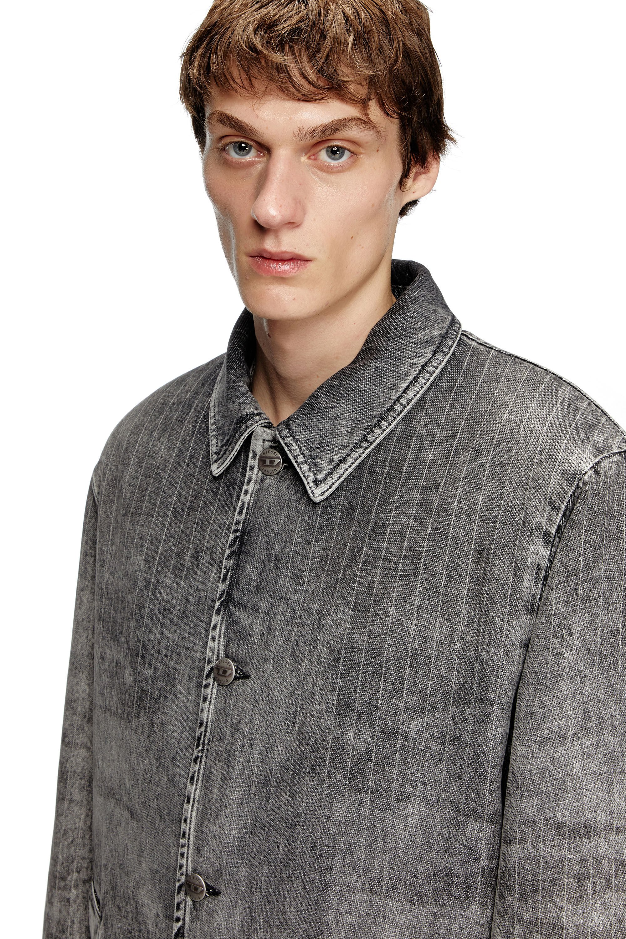 Diesel - D-JACK-S1, Male's Coat in tailoring pinstripe denim in ダークグレー - 4