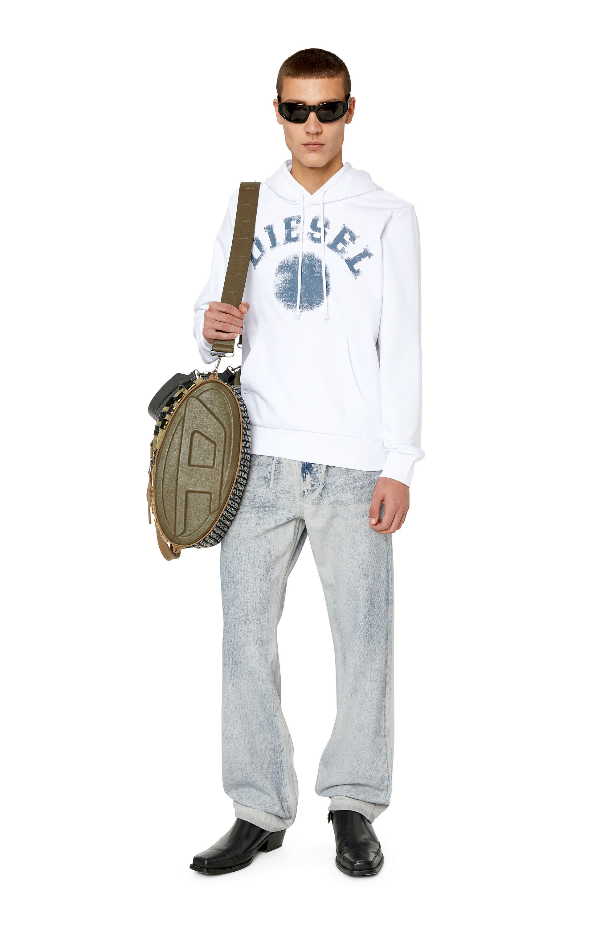 Diesel - S-GINN-HOOD-K30, Male's パーカー スウェット プリント カンガルーポケット in ホワイト - 1