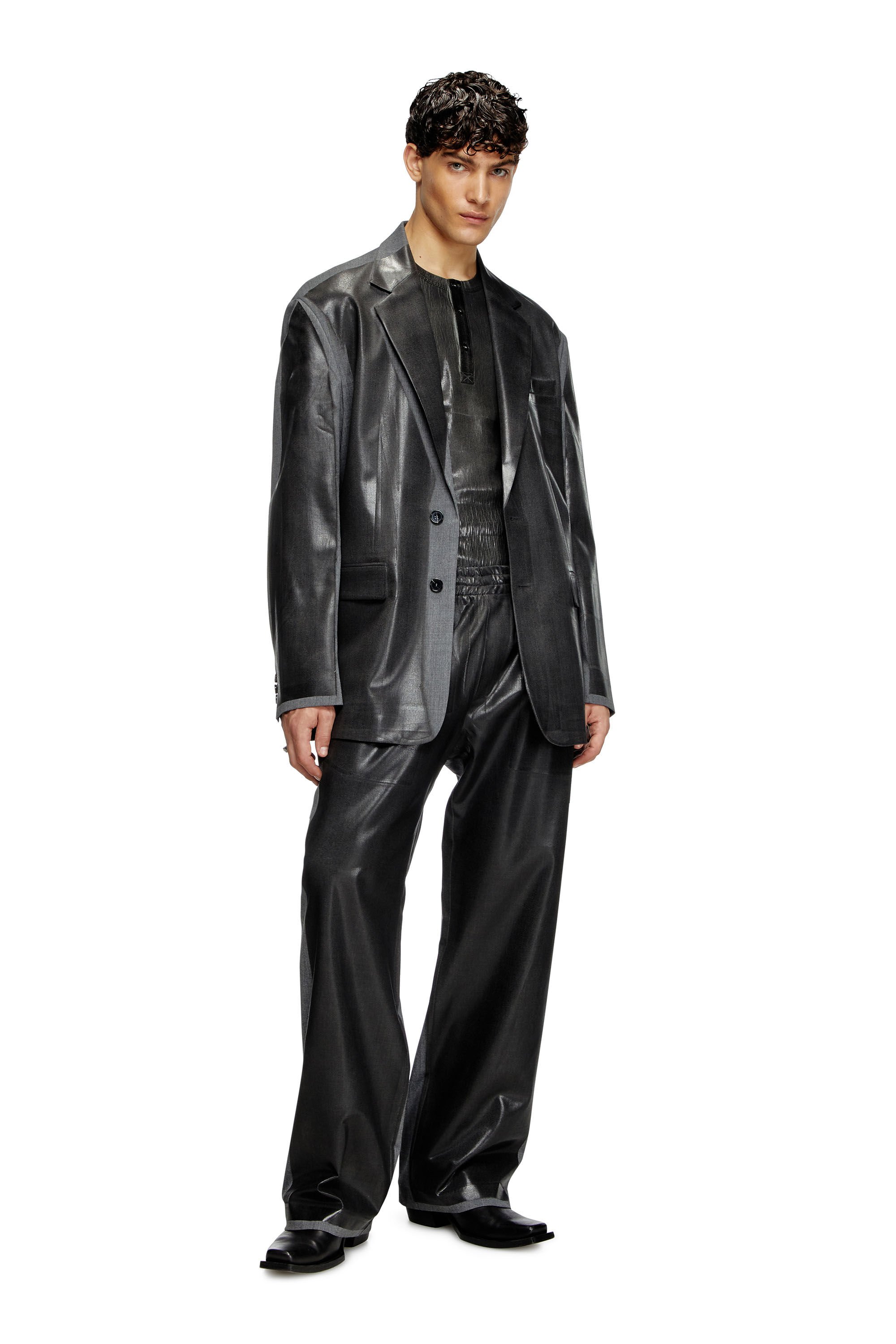 Diesel - J-OVER-DD, Unisex's Oversized blazer with coated front in ブラック - 1