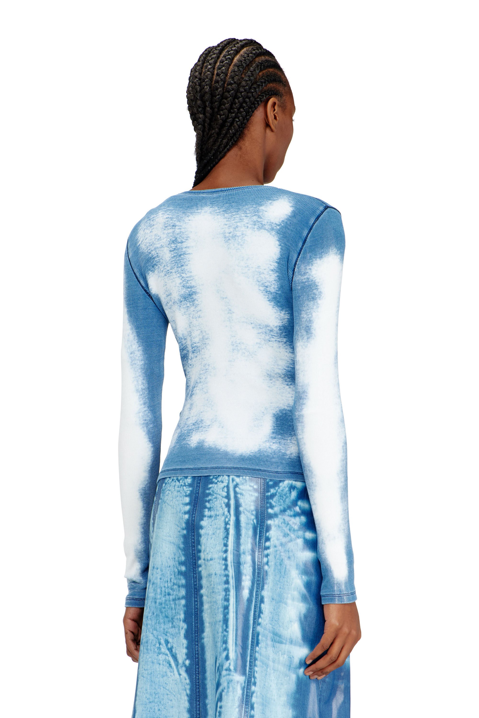 Diesel - T-GABRIEL, Female's Rib-jersey cardigan with bleached effect in ブルー - 4