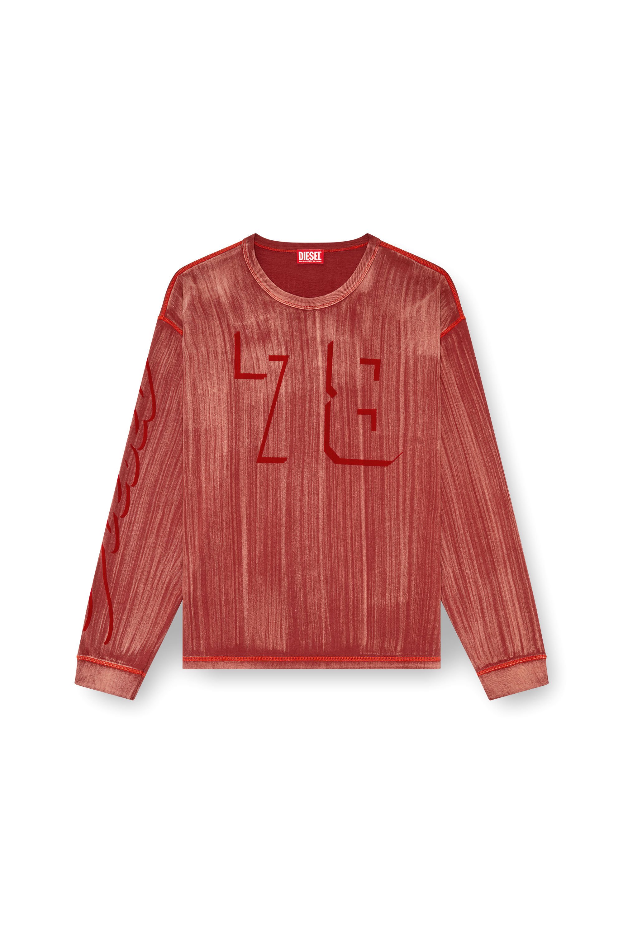 Diesel - T-BOXT-LS-Q2, Male's Long-sleeve T-shirt with brushstroke fading in レッド - 2
