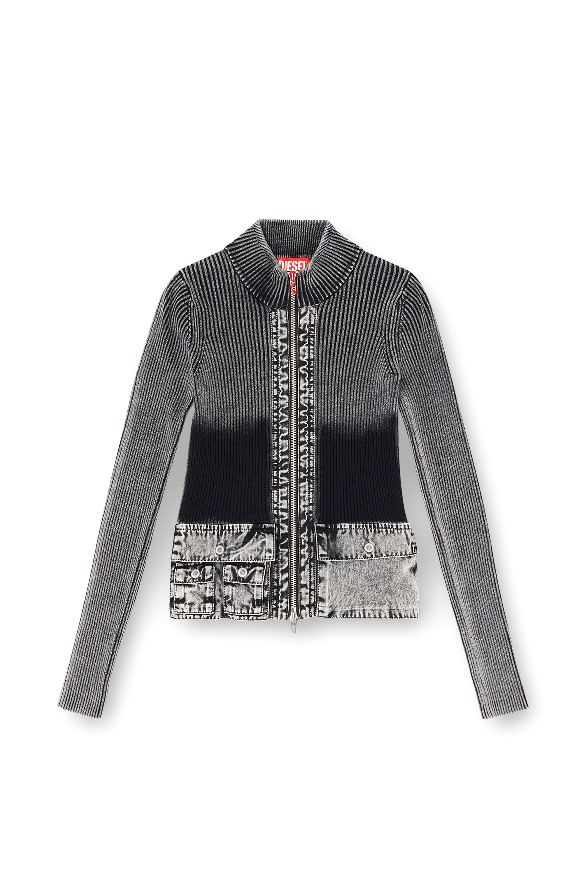 Diesel - M-MELISSA, Female's Zip-up cardigan with denim cargo pockets in ダークグレー - 2