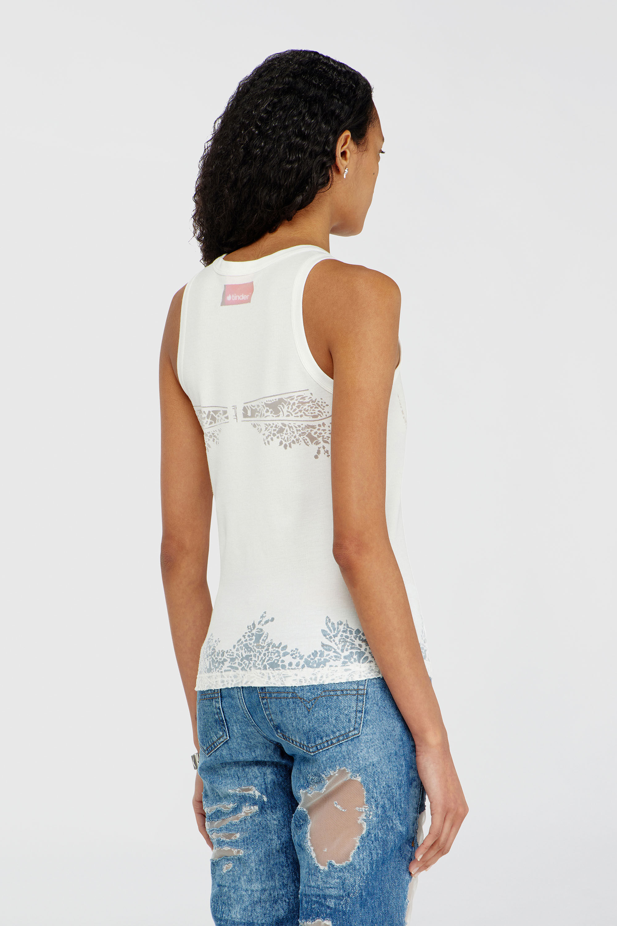 Diesel - PR-T-ANKI-LACE-R, Female's Tank top with devor&eacute; lace effect in ホワイト - 4