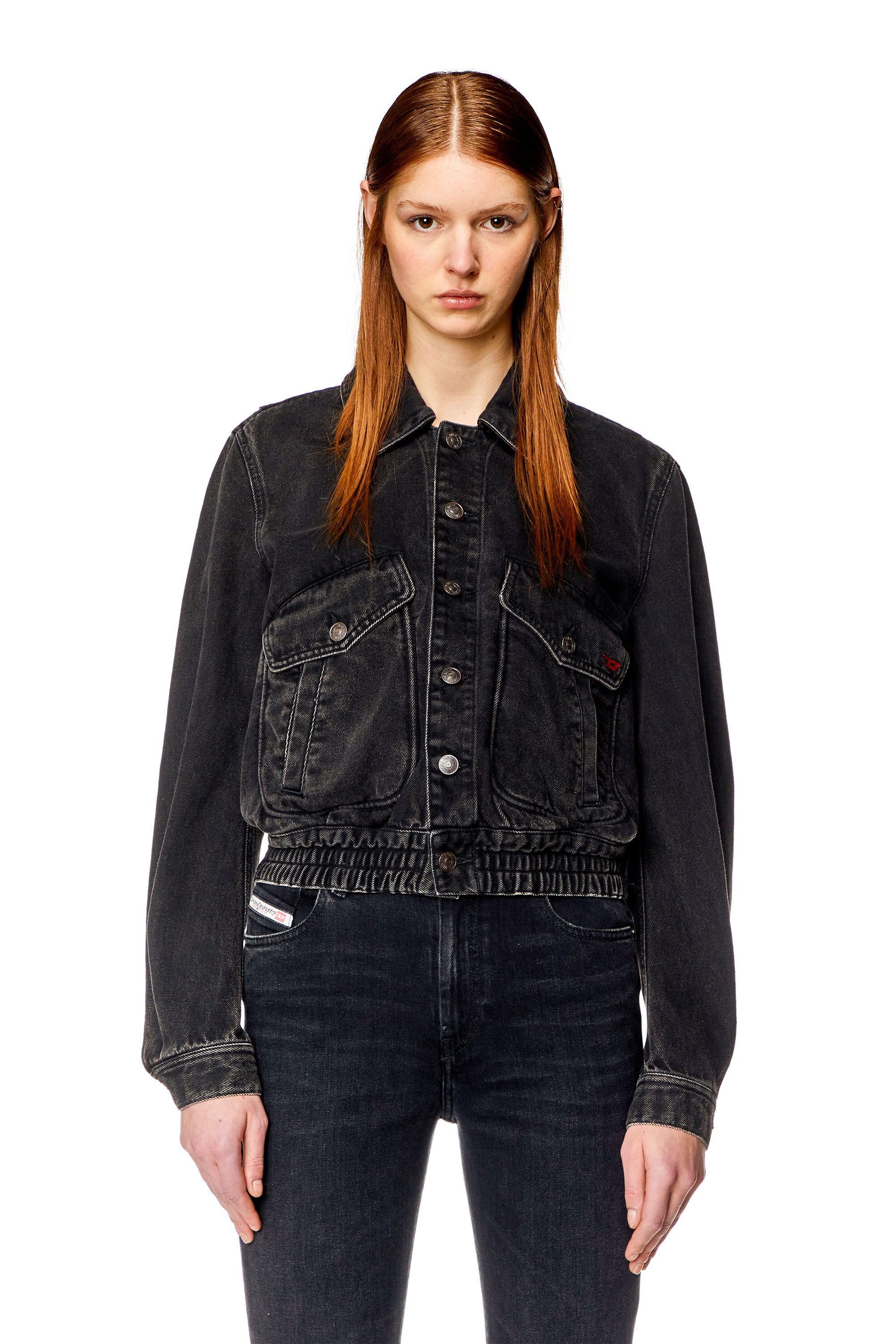 Diesel - DE-TRACY BOMBER JACKET, Female's SS23  デニム ボンバージャケット ブラック in ブラック/ダークグレー - 5