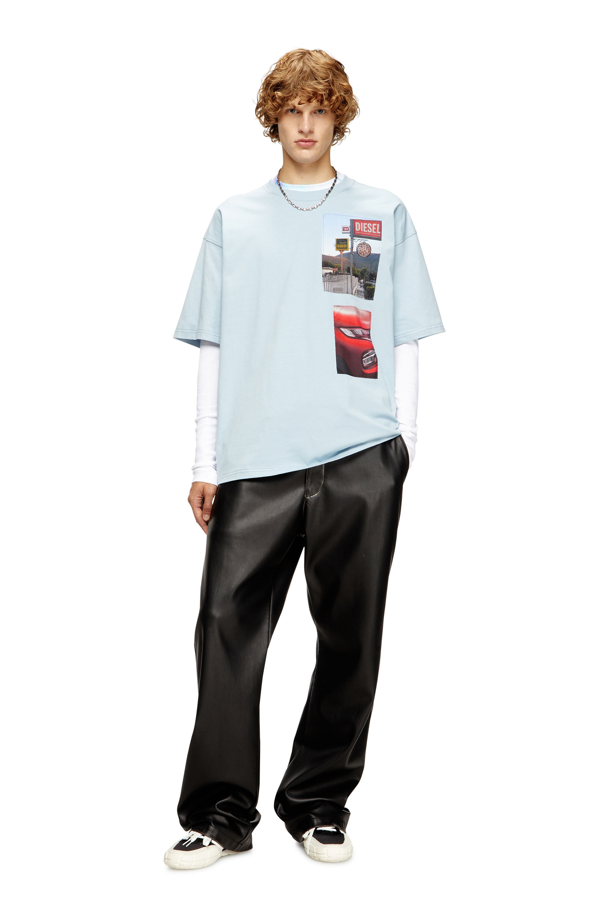 Diesel - T-BOXT-T3, Male's T-shirt with logo photo patches in ライトブルー - 1