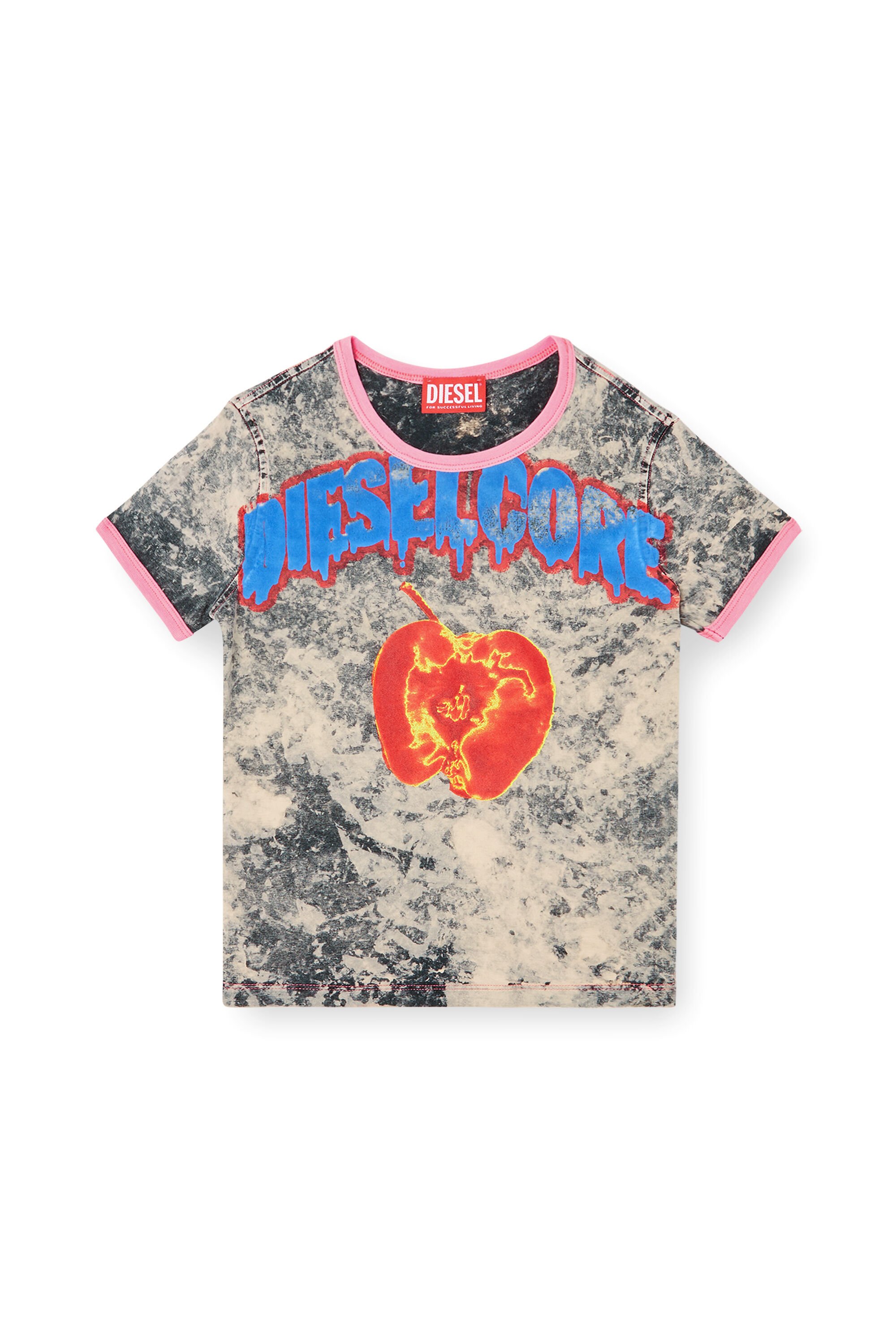 Diesel - T-UNCUTIES-SHORT-Q1, Female's T-shirt with Diesel Core print in グレー - 2