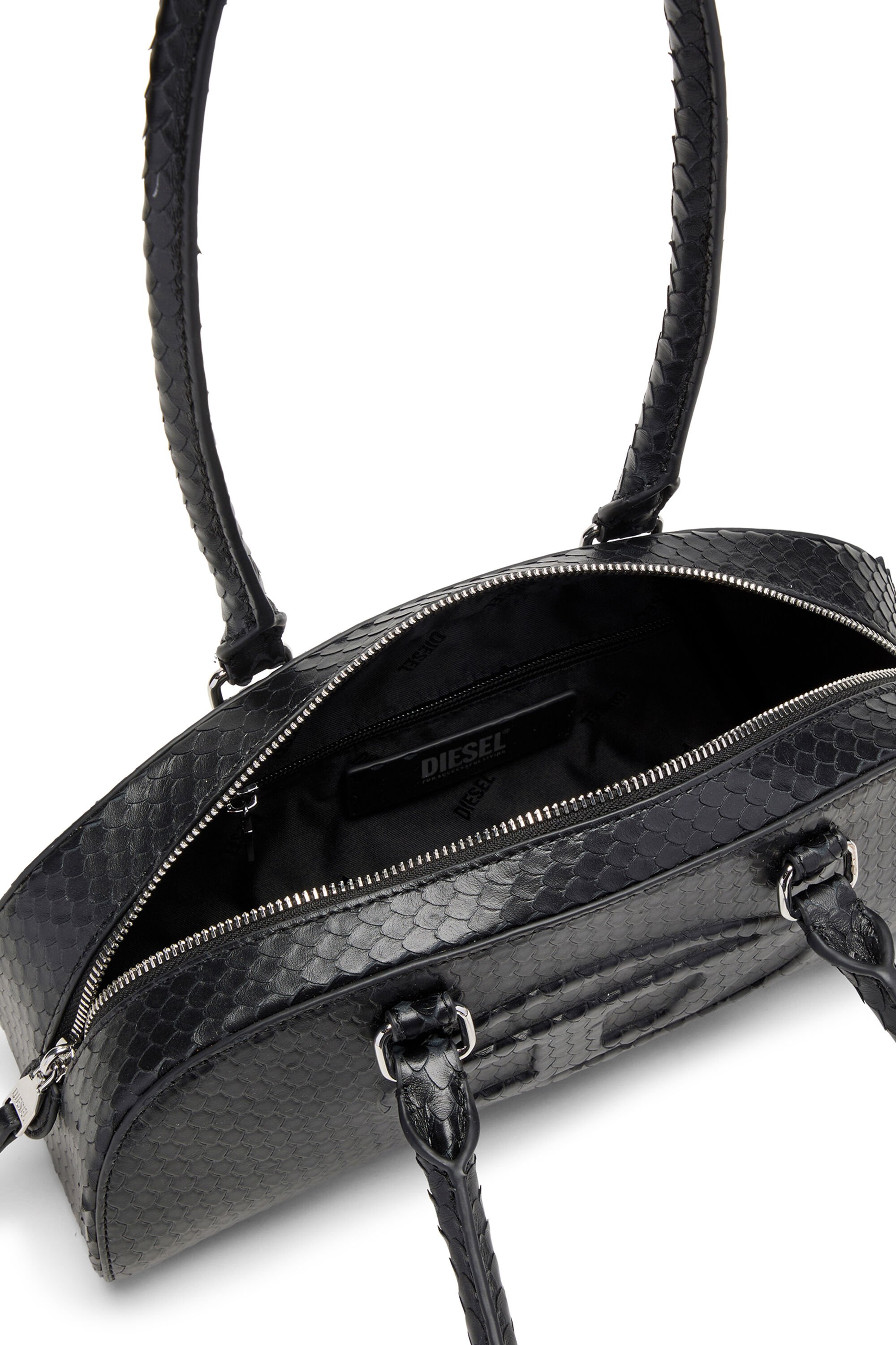 Diesel - 1DR DOME SHOULDER EW, Female's 1DR Dome-Elongated bowling bag in textured leather in ブラック - 6