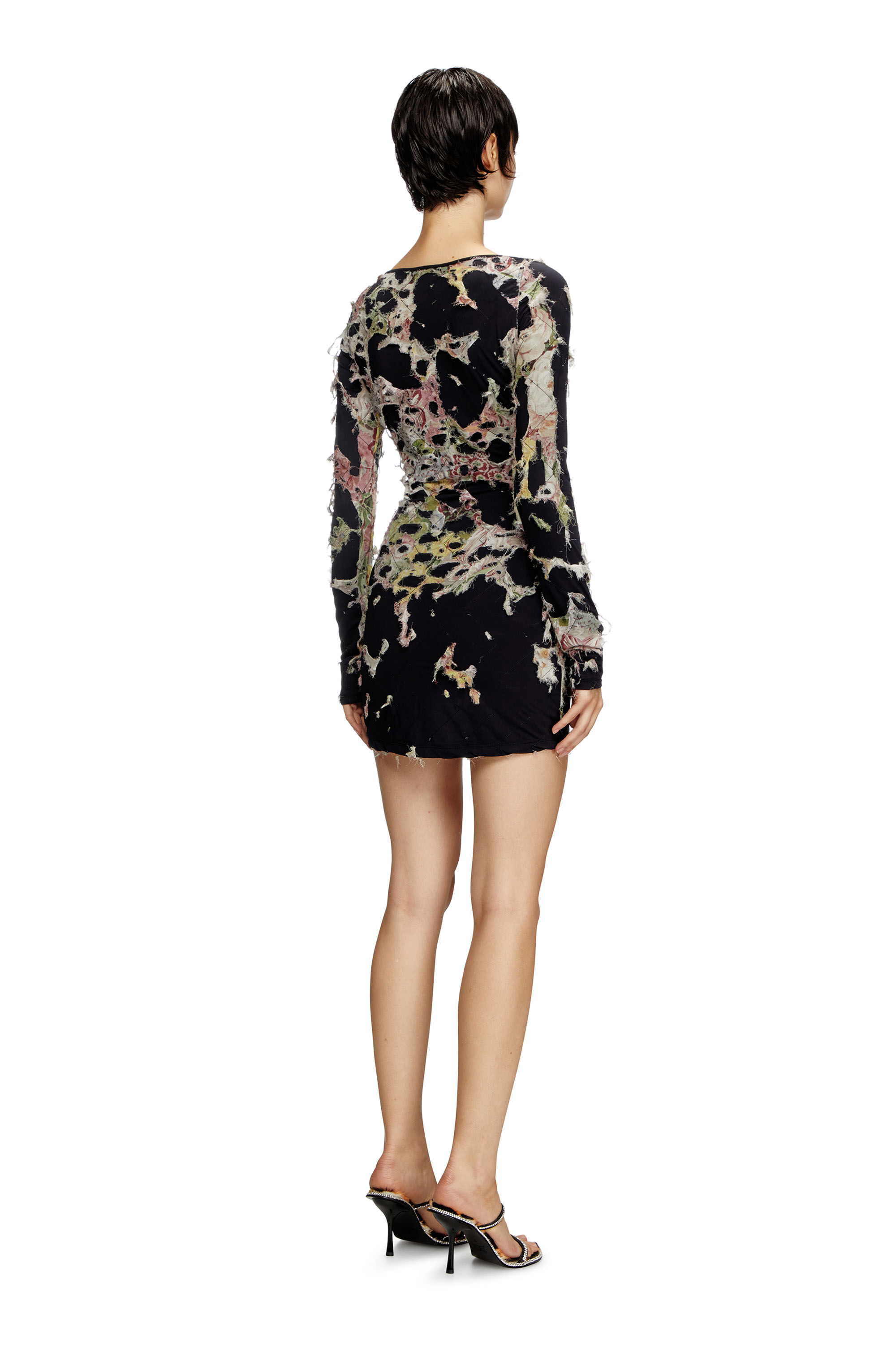 Diesel - D-FLOCI, Female's Burnout mini dress in floral viscose in ブラック - 4