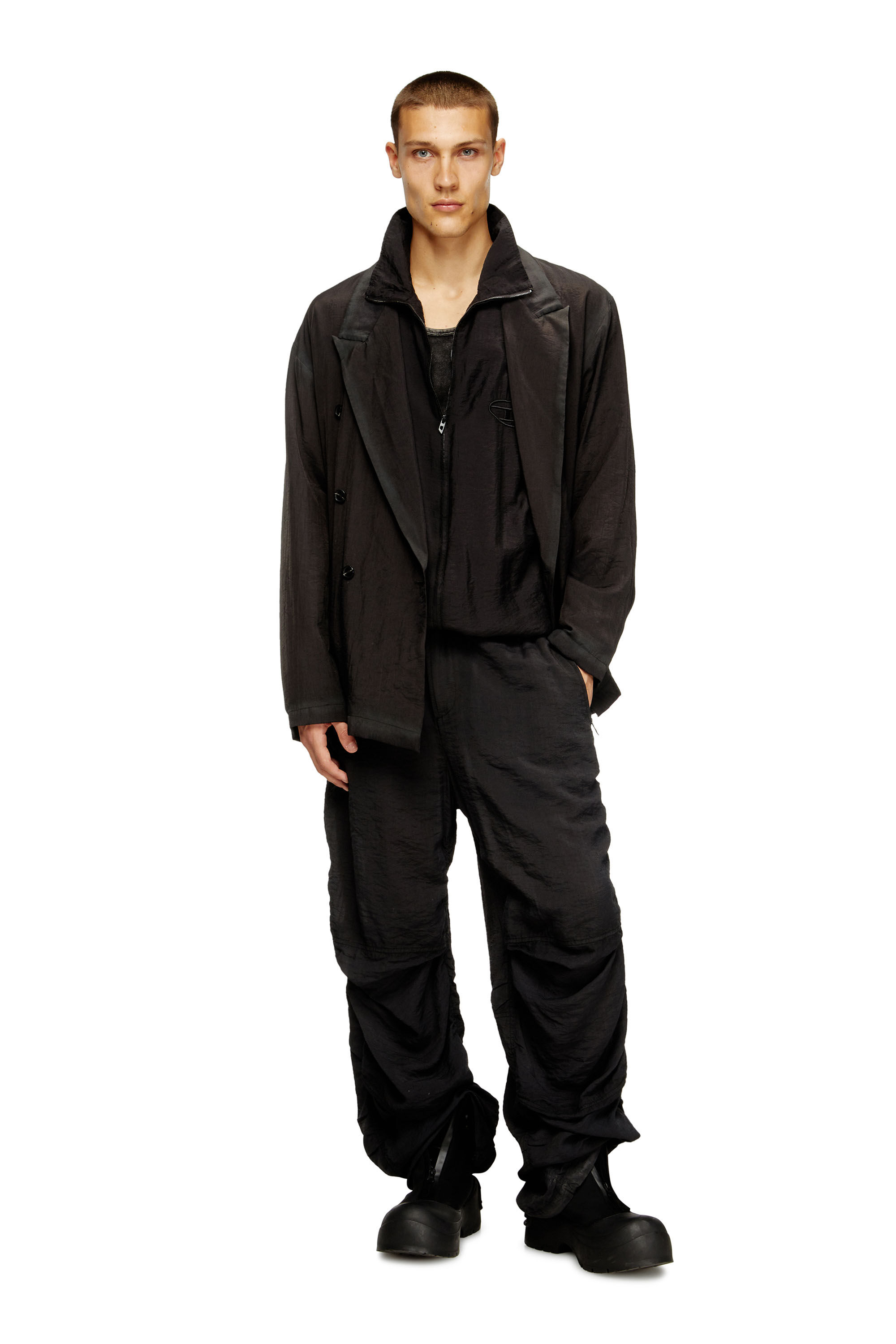 Diesel - J-KEYSERY, Male's Double-breasted blazer in wrinkled shell in ダークグレー - 1