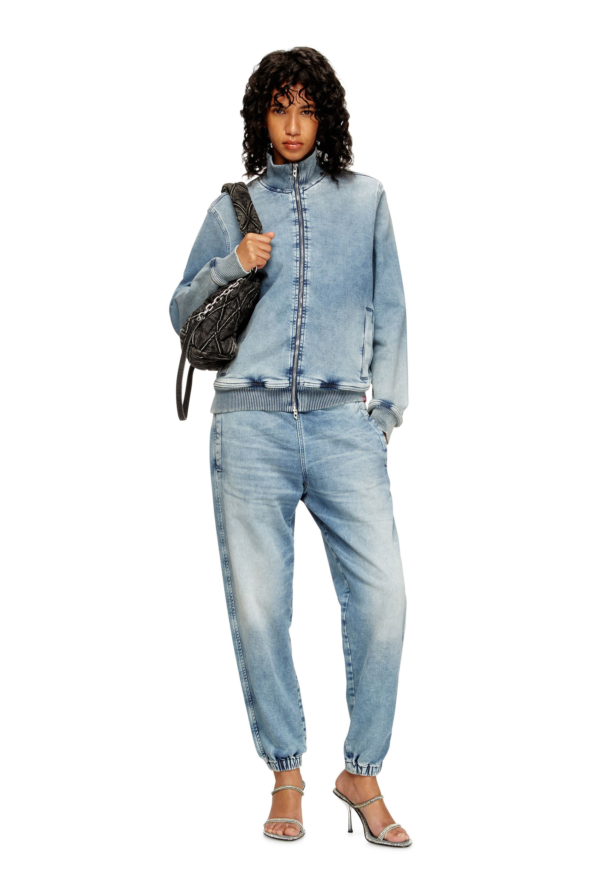 Diesel - D-BUZYE-S TRACK, Unisex's Zip-up sweater in trompe l'oeil Track Denim in ライトブルー - 7