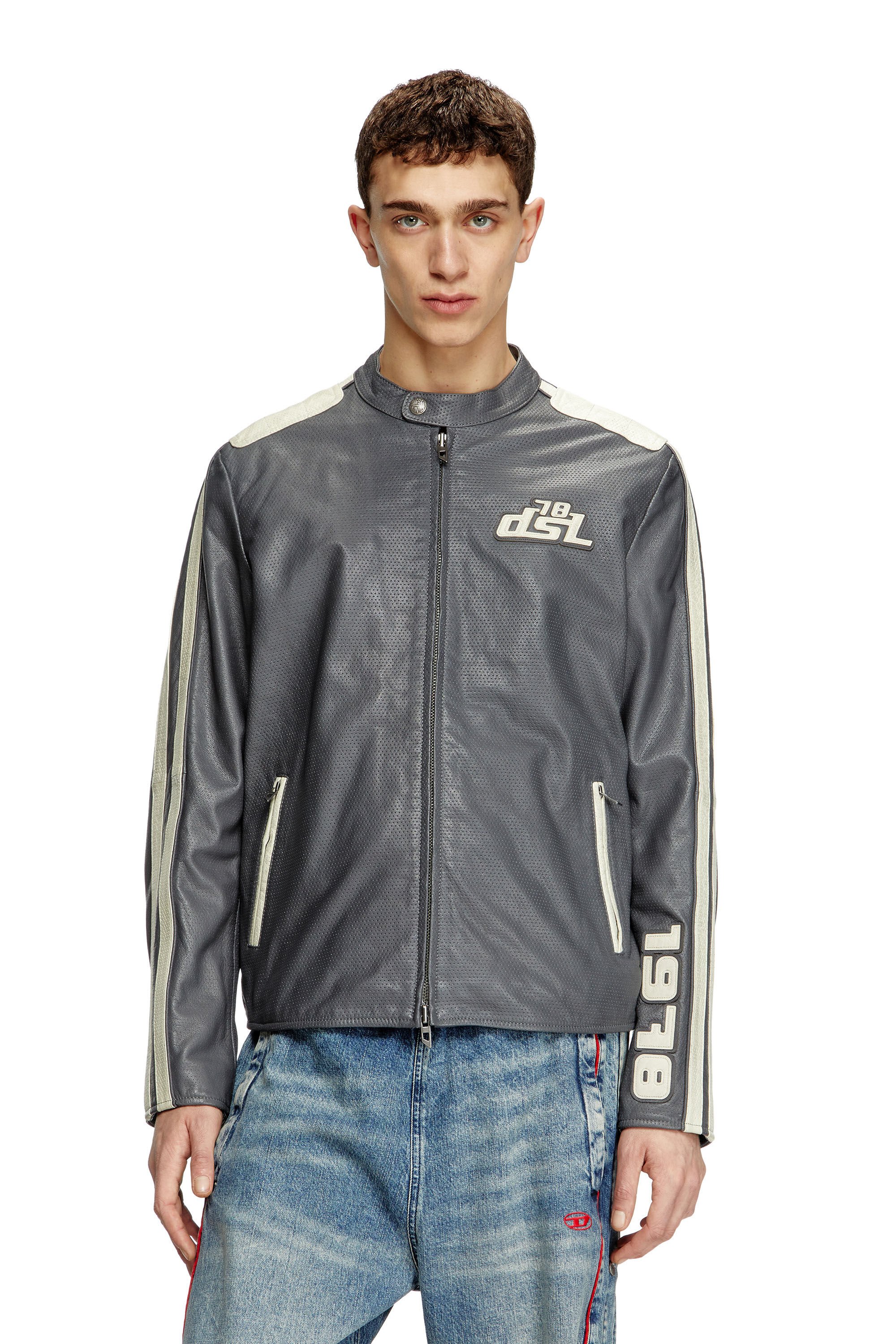 Diesel - L-POP, Unisex's Biker jacket in perforated leather in グレー - 3