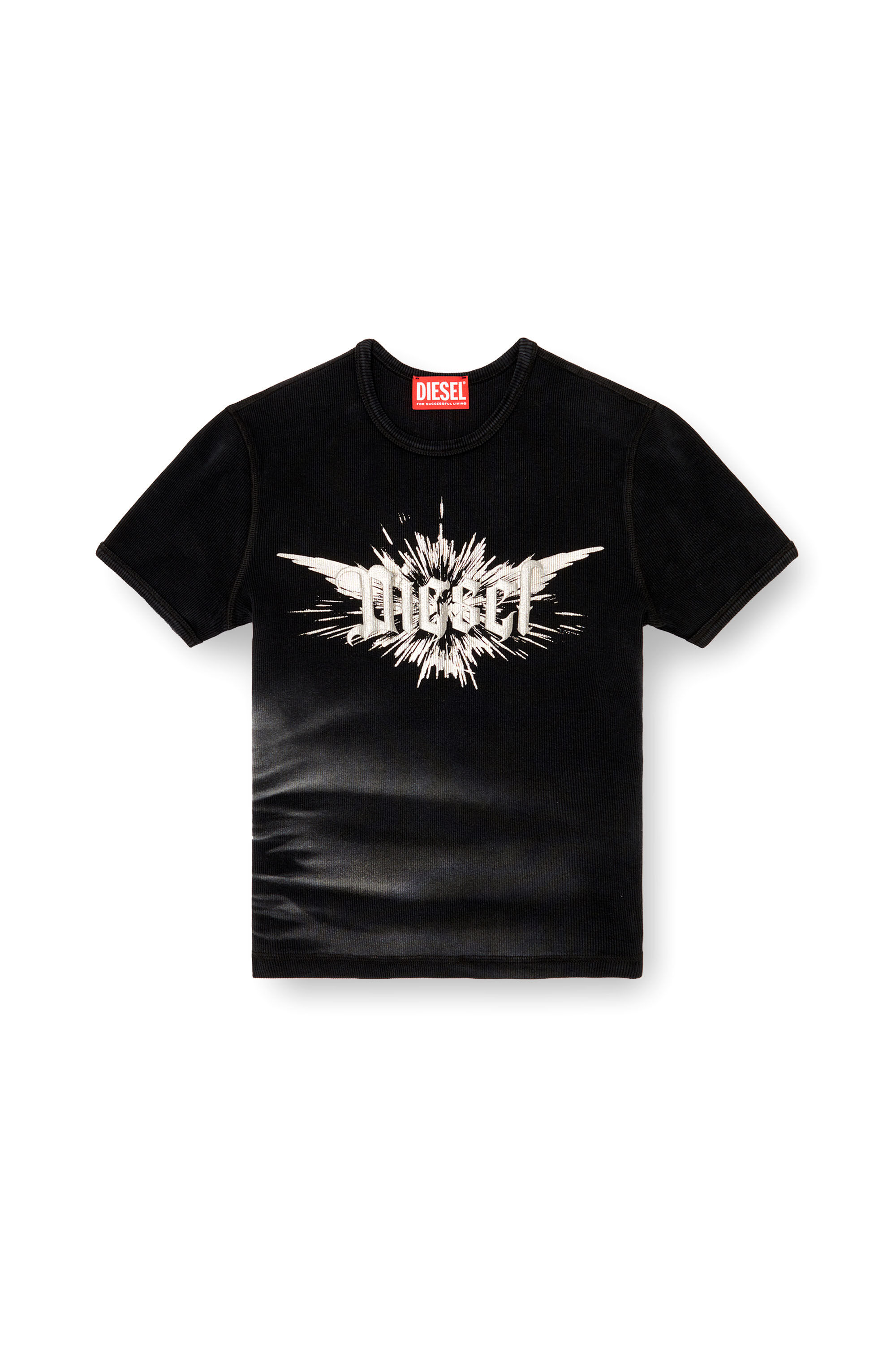 Diesel - T-ELE-LONG-P2, Female's T-shirt with winged Diesel foil print in ブラック - 2