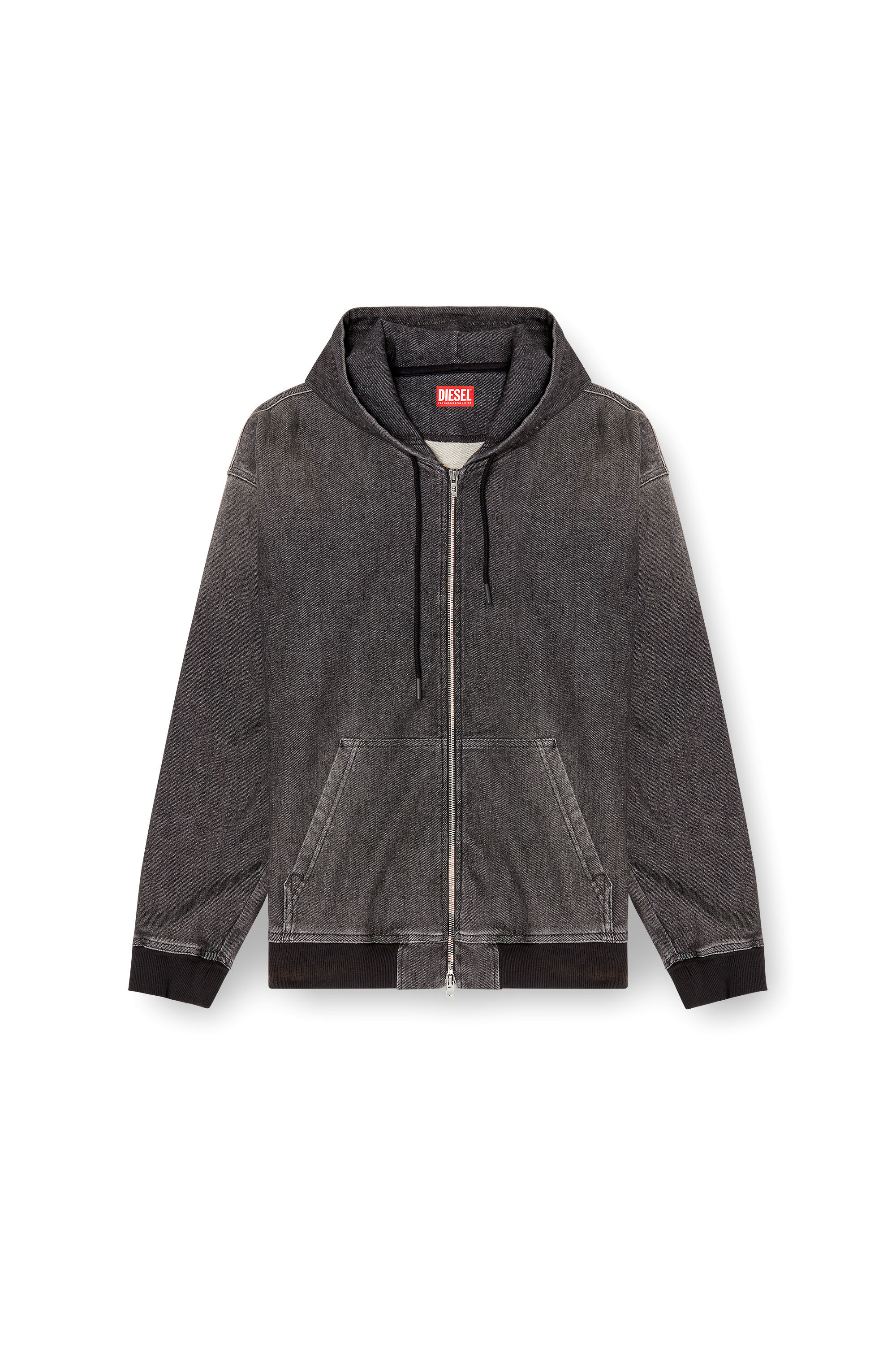 D-GIRI-S TRACK Zipped hoodie in dirt-effect Track Denim