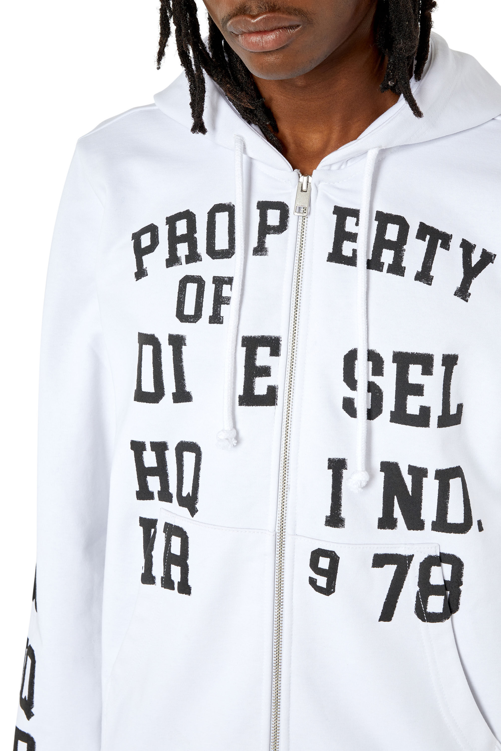 Diesel - S-GINN-HOOD-ZIP-K7, Male's スウェット フーディー パーカー パフプリント in ホワイト - 4