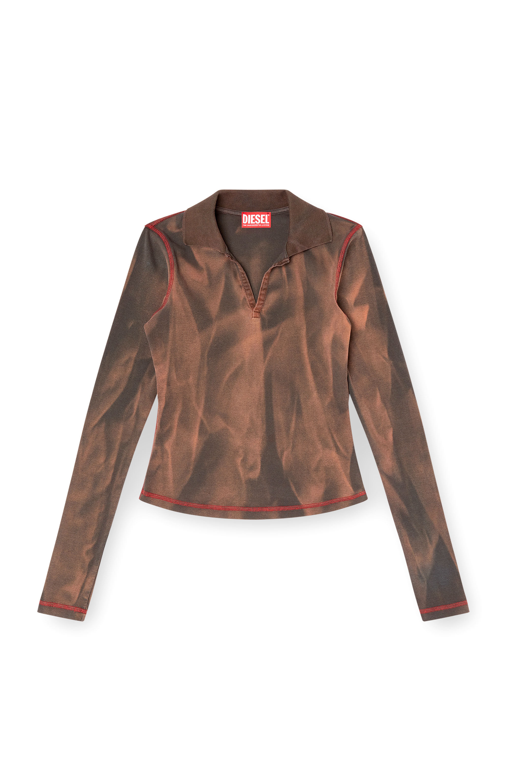 Diesel - T-RIBS, Female's V-neck jersey top with bleach treatment in Brown - 2