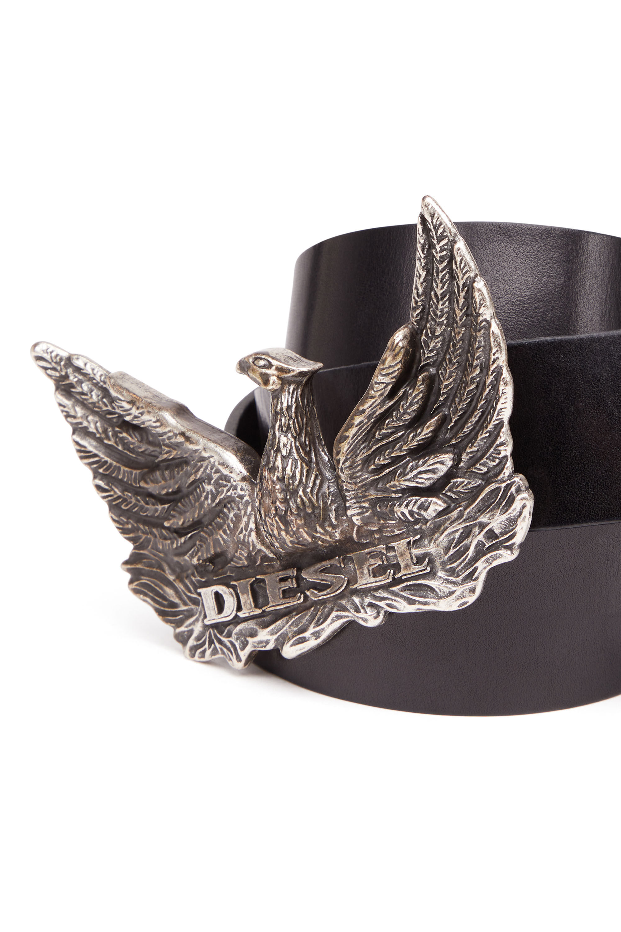 Diesel - PHOENIX BELT, Male's Leather belt with phoenix buckle in ブラック - 3