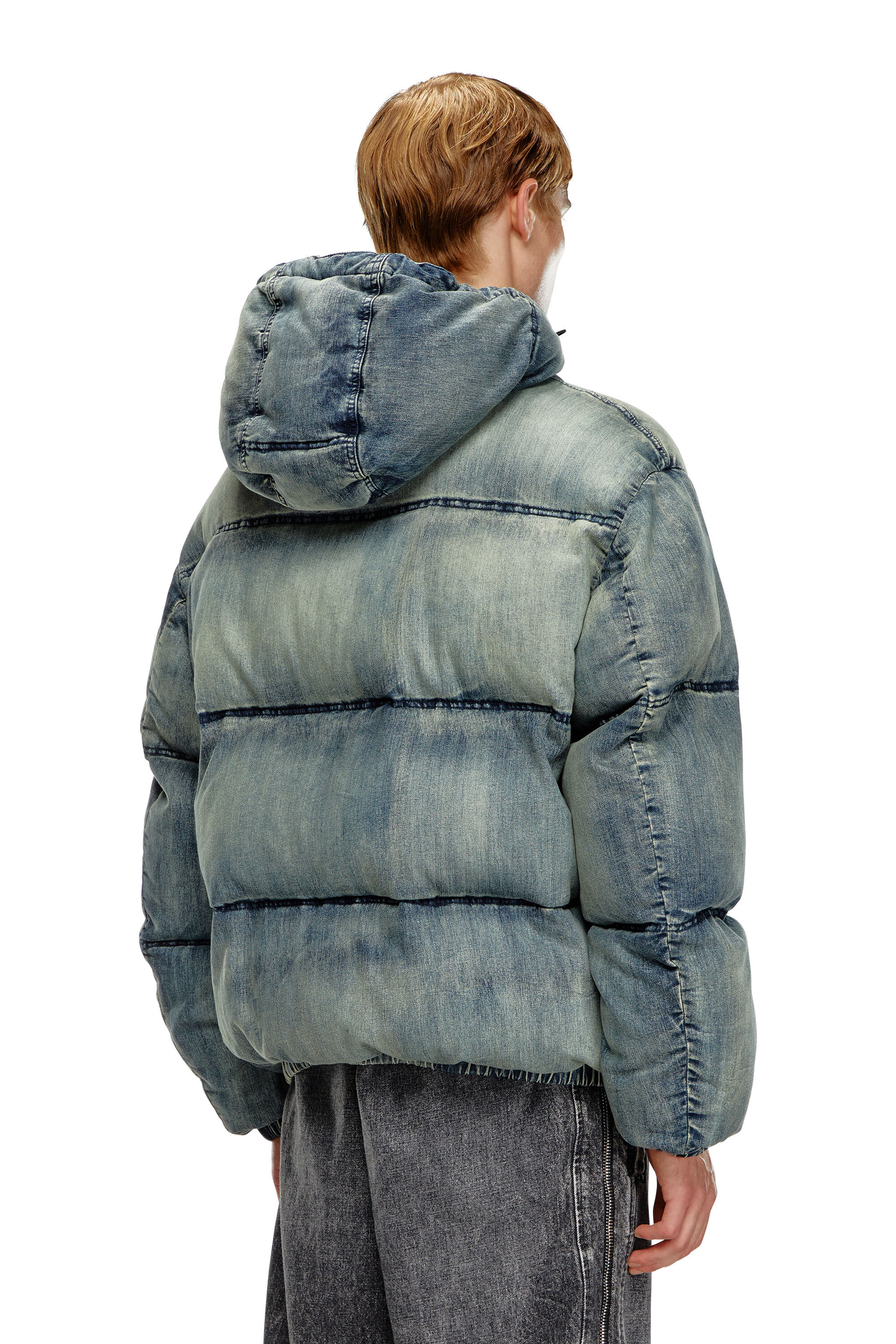 Diesel - W-MONS, Male's Puffer jacket in treated denim in ブルー - 5