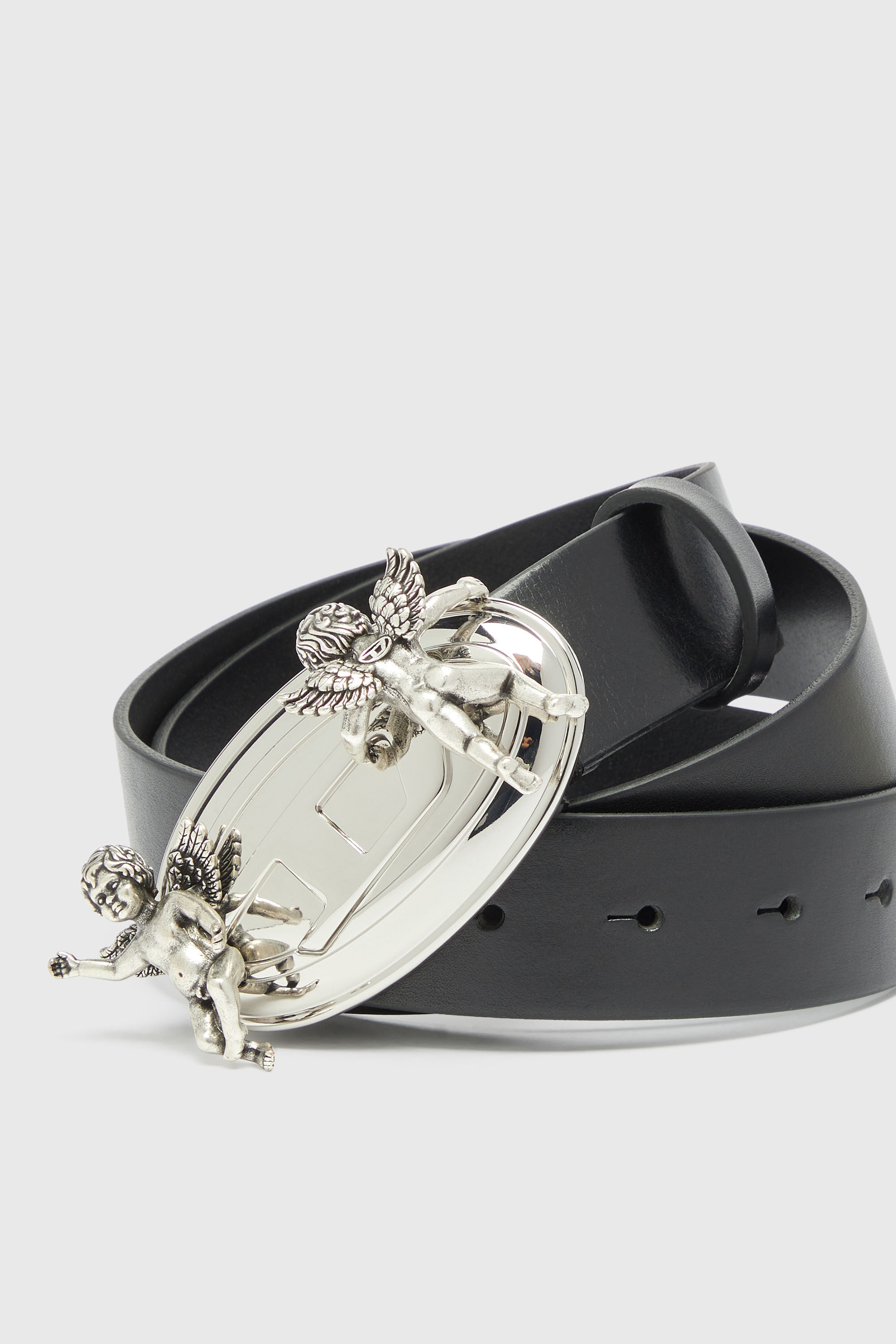 Diesel - B-OVAL ANGELS 35, Female's 3.5cm leather belt with cherub Oval D buckle in ブラック - 3