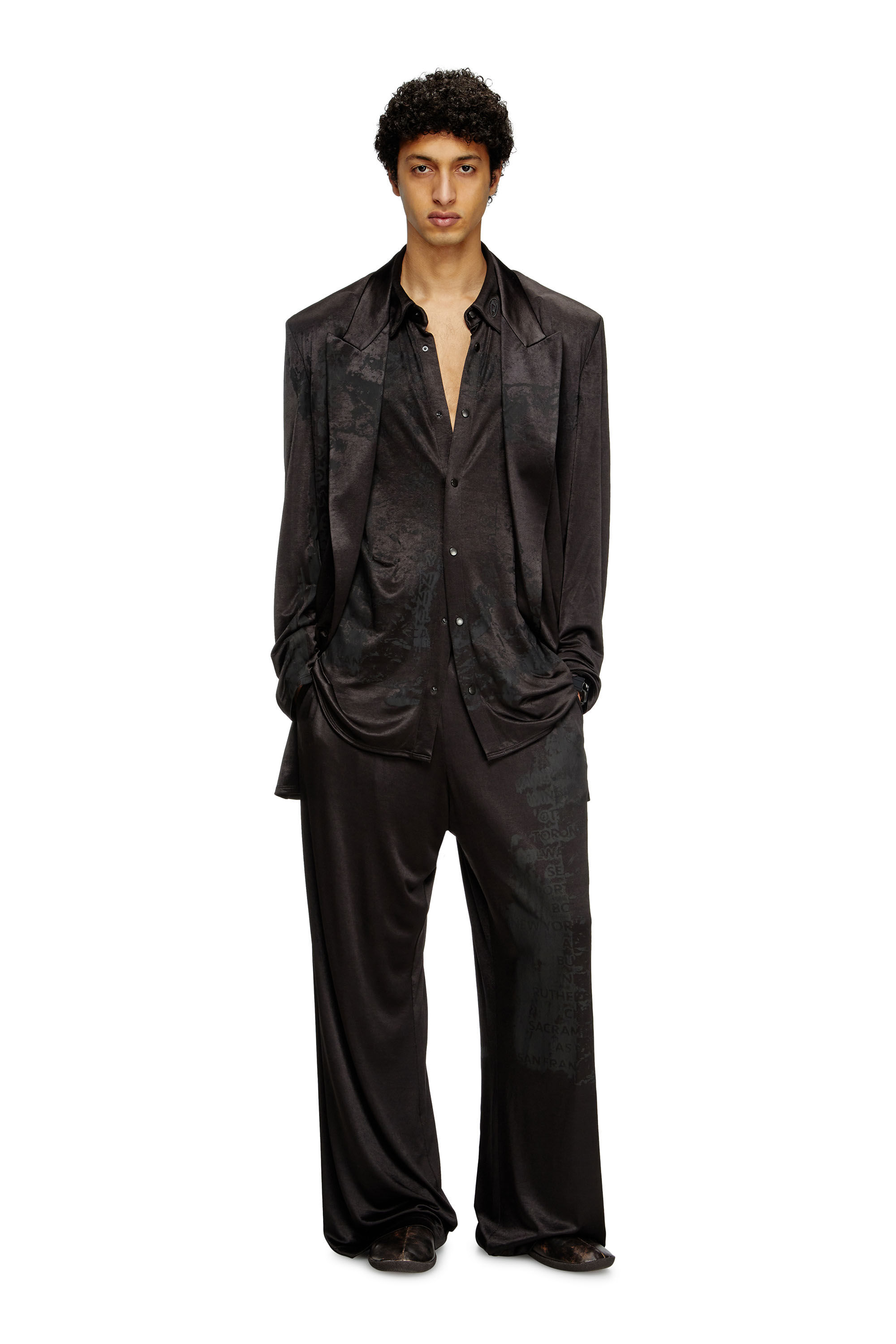 Diesel - P-JESPER-PLAIN, Male's Pants in gathered acetate jersey in ブラック - 3