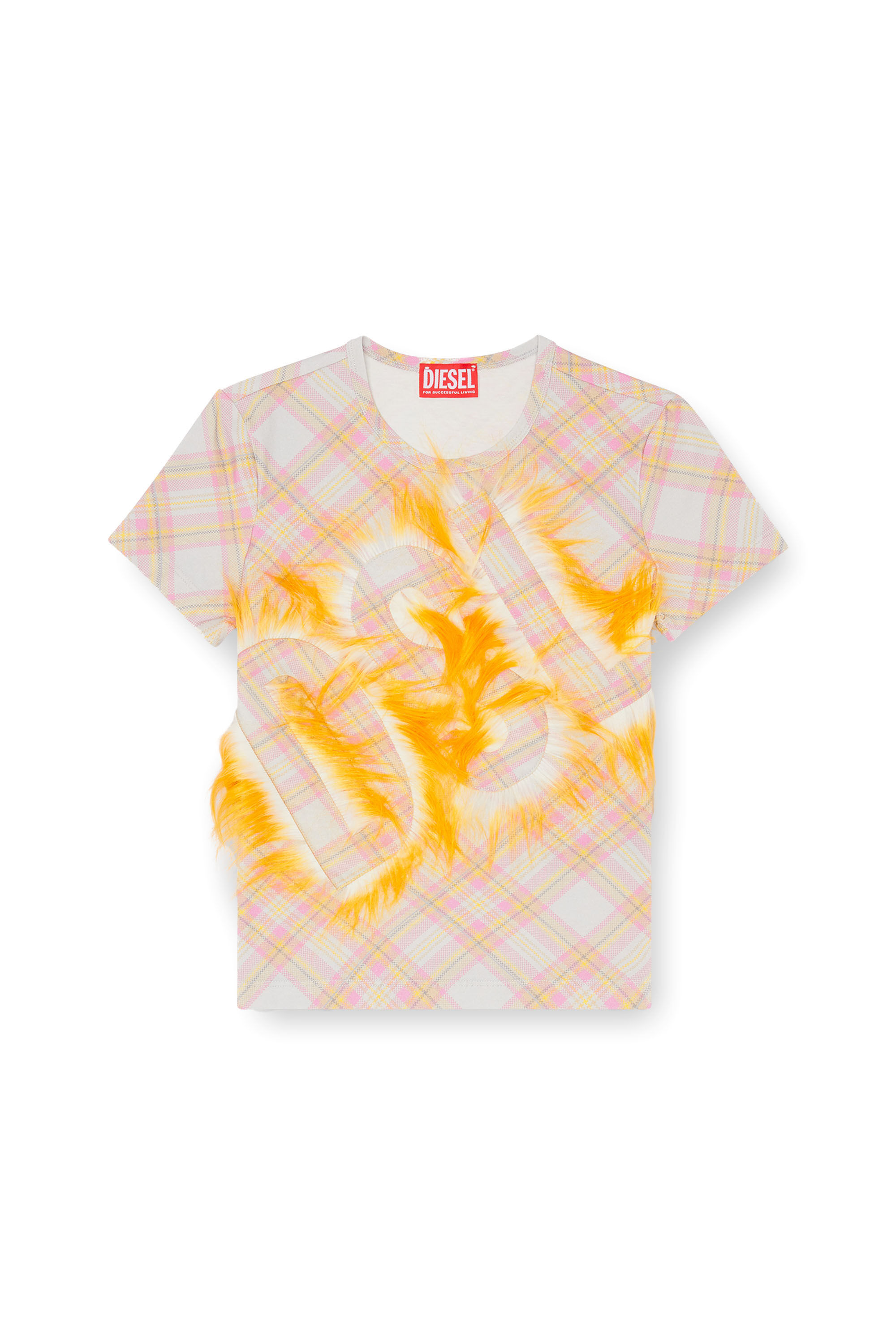 Diesel - T-UNFURY, Female's Check top with fuzzy logo in ピンク/オレンジ - 2
