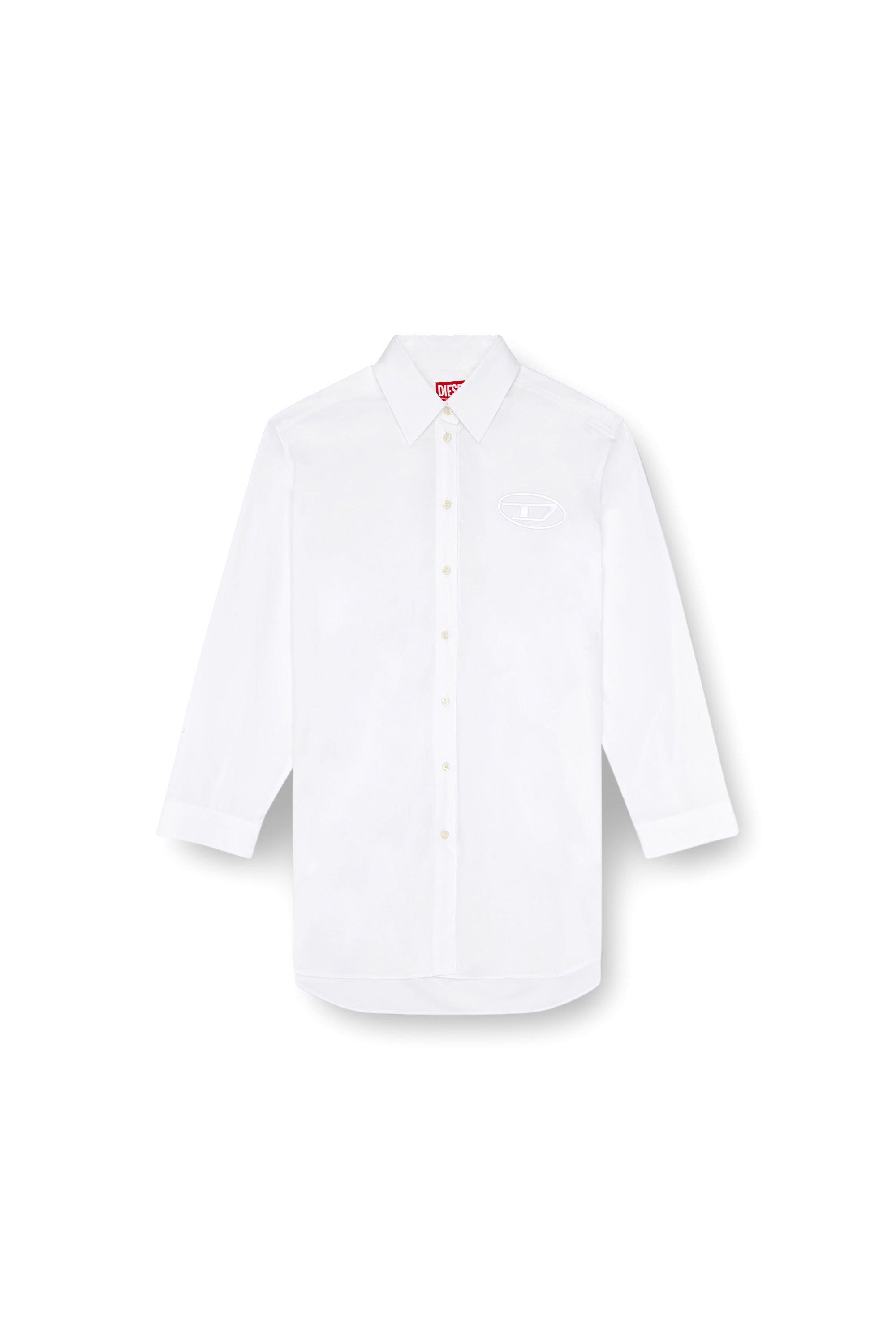 Diesel - D-DALIS, Female's Short shirt dress with embroidered logo in ホワイト - 2