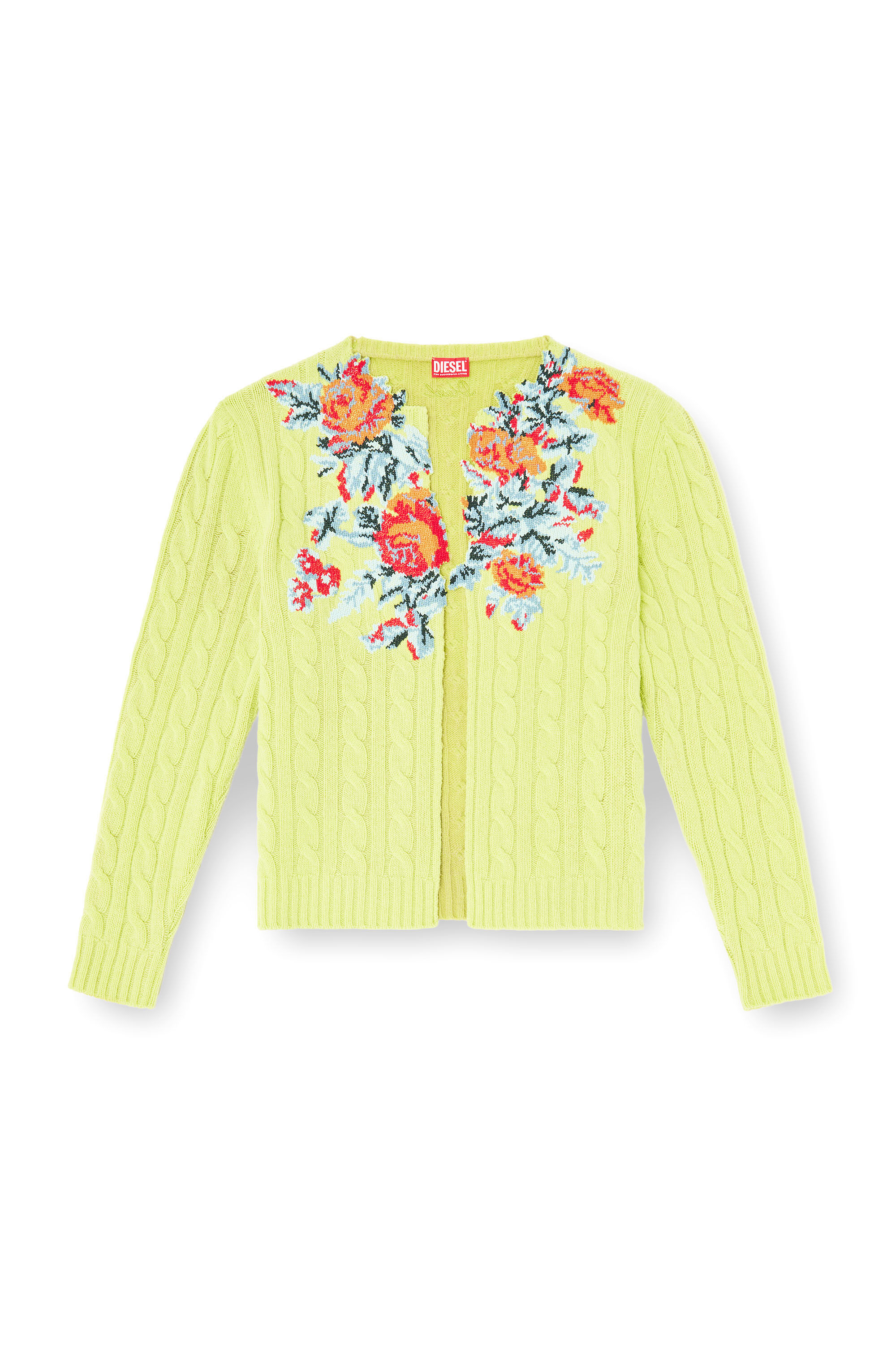 K-RINO Open-front cardigan in floral cable knit｜グリーン｜メンズ