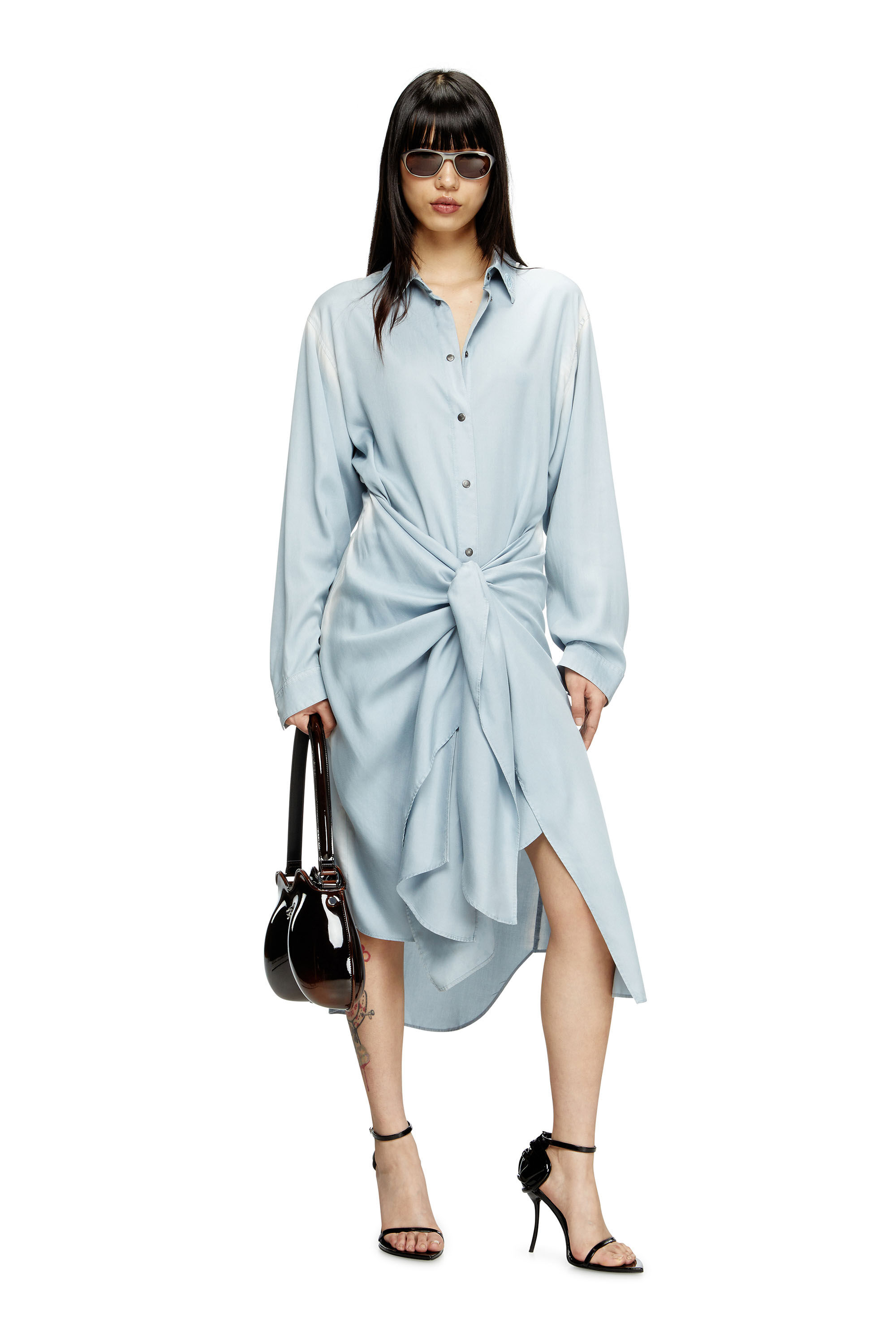 Diesel - D-ILETTA-R1, Female's Wrap shirt dress in treated twill in ライトブルー - 1