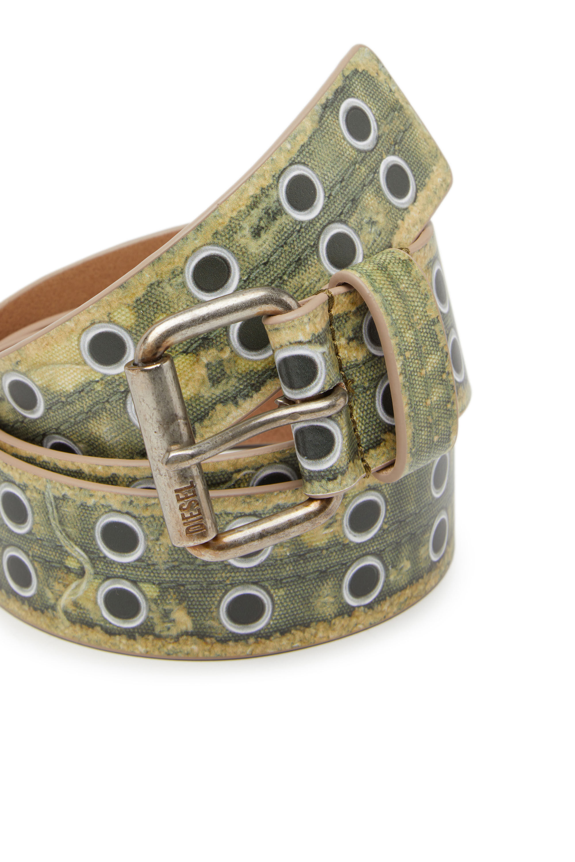 Diesel - B-TRUMP CANVAS, Male's カウレザー プリント ベルト in オリーブグリーン - 3