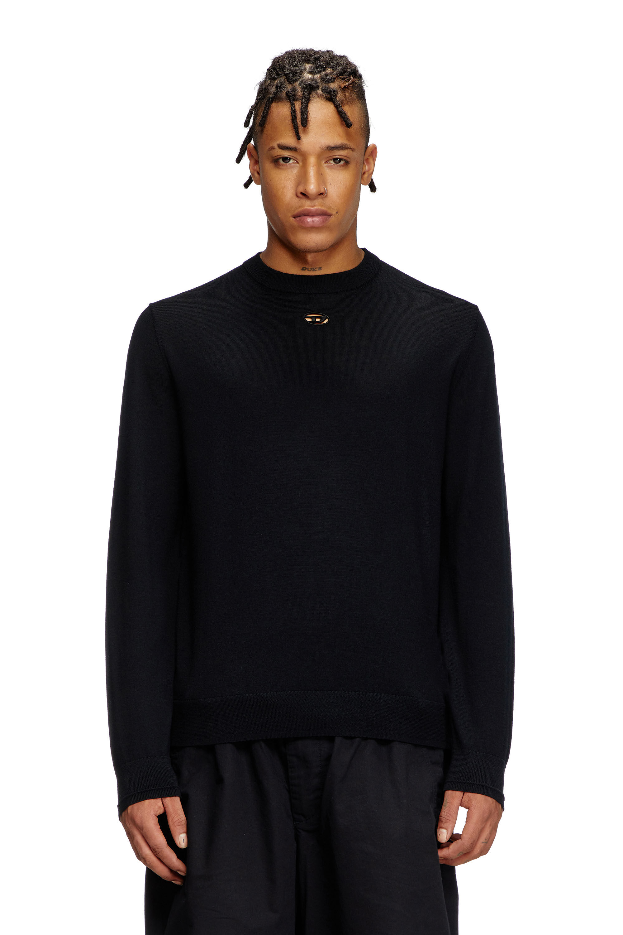 Diesel - K-VALIAM, Male's Wool jumper with cut-out logo in ブラック - 3